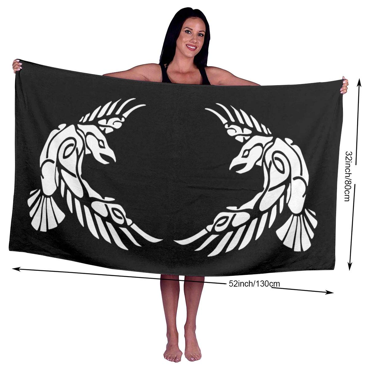 Viking Norse Wolf & Raven Rune Beach Towel - Quick Dry Bath Towel for Travel, Swim, Pool, Yoga & Gym | Odin Thor Inspired Design for Beach, Camping & Outdoor Adventures