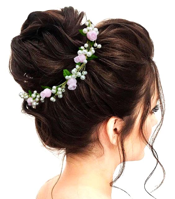 Artificial Small Flower Hair Clip with Pearl - Bridal Hair Veil, Side Pin & Tiara Accessories for Women & Girls (Baby Pink #2377) - Perfect for Weddings, Prom & Special Occasions