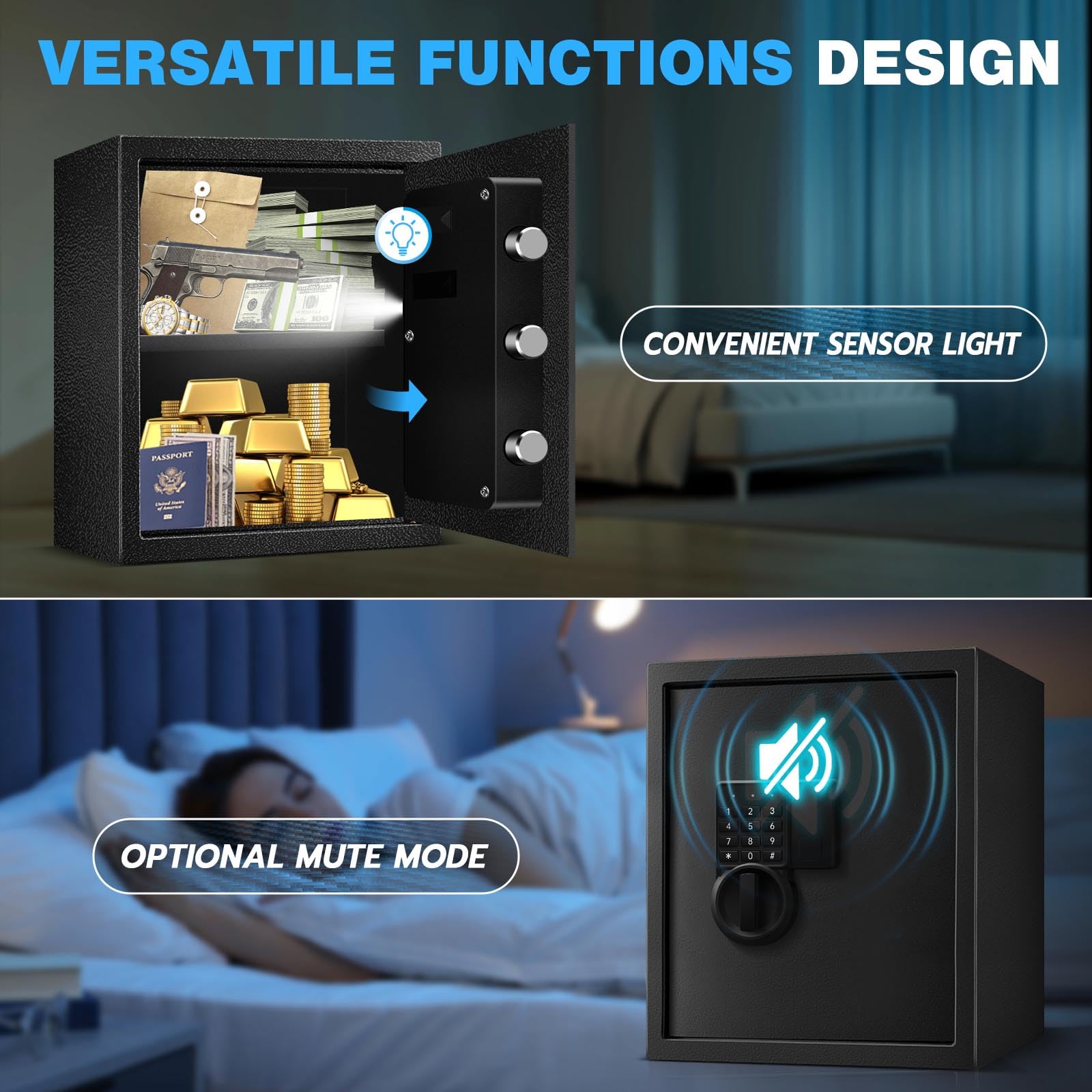 2.2 Cu Ft Steel Electronic Digital Safe Box for Home & Office - Secure Money, Jewelry, Valuables & Documents with Sensor Light, Removable Shelf & Mute Function | Perfect for Bedroom, Closet or Business Security Storage