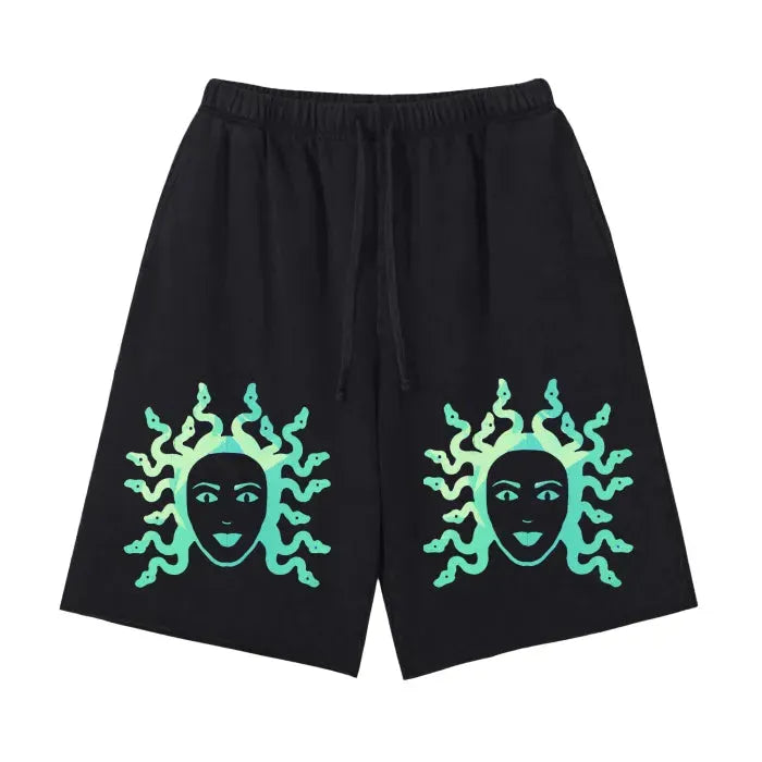 Premium Vintage Washed Medusa Shorts - 350 GSM High-Quality Scattered Edge Short Pants for Women | Perfect for Summer, Beach, and Casual Streetwear Outfits
