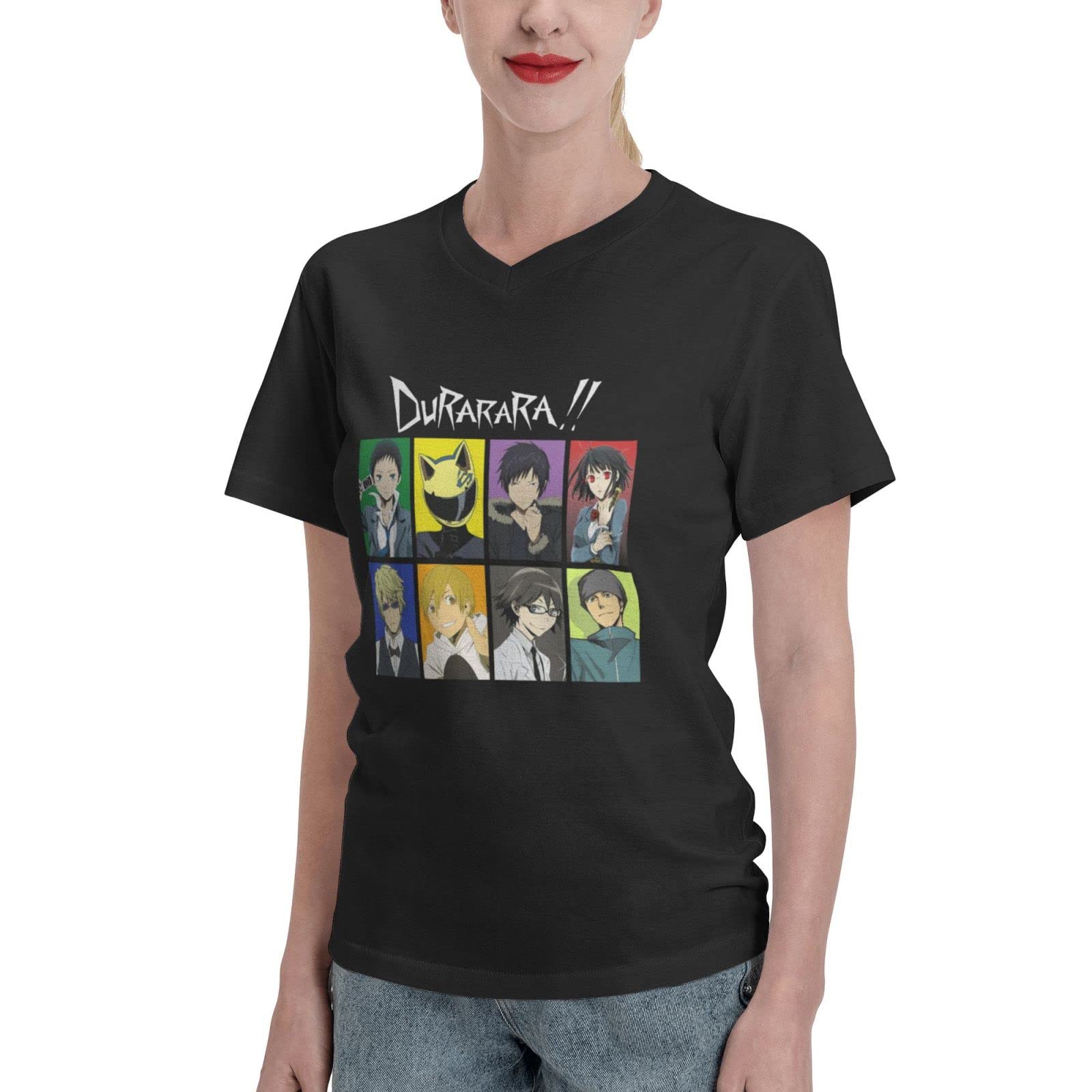 GuyDHale Anime Durarara Celty Short Sleeve T-Shirt for Women - Comfortable V-Neck Manga Graphic Tee | Perfect for Cosplay, Anime Conventions & Casual Wear