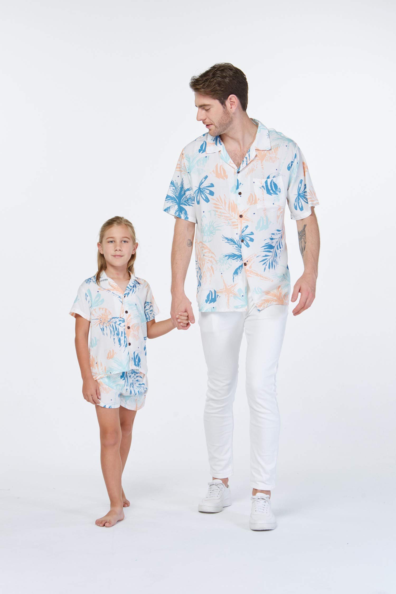 Hawaiian Luau Shirt for Men & Boys - Sunset Red Aloha Shirt with Matching Outfit | Beach Party, Summer Vacation, Tropical Theme Events