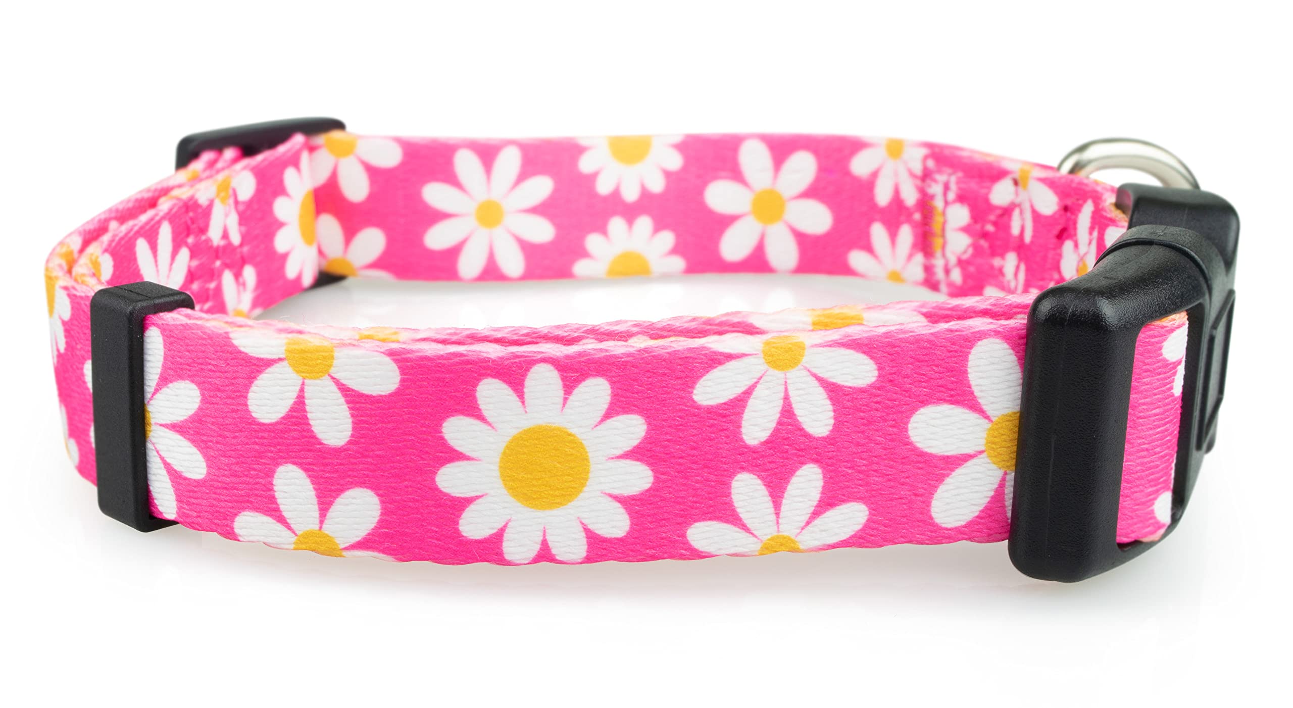 Limeloot Pink Daisy Dog Collar - Adjustable Soft Nylon Pet Collar for Small Female Dogs | Perfect for Spring Summer Outfits & Daily Walks