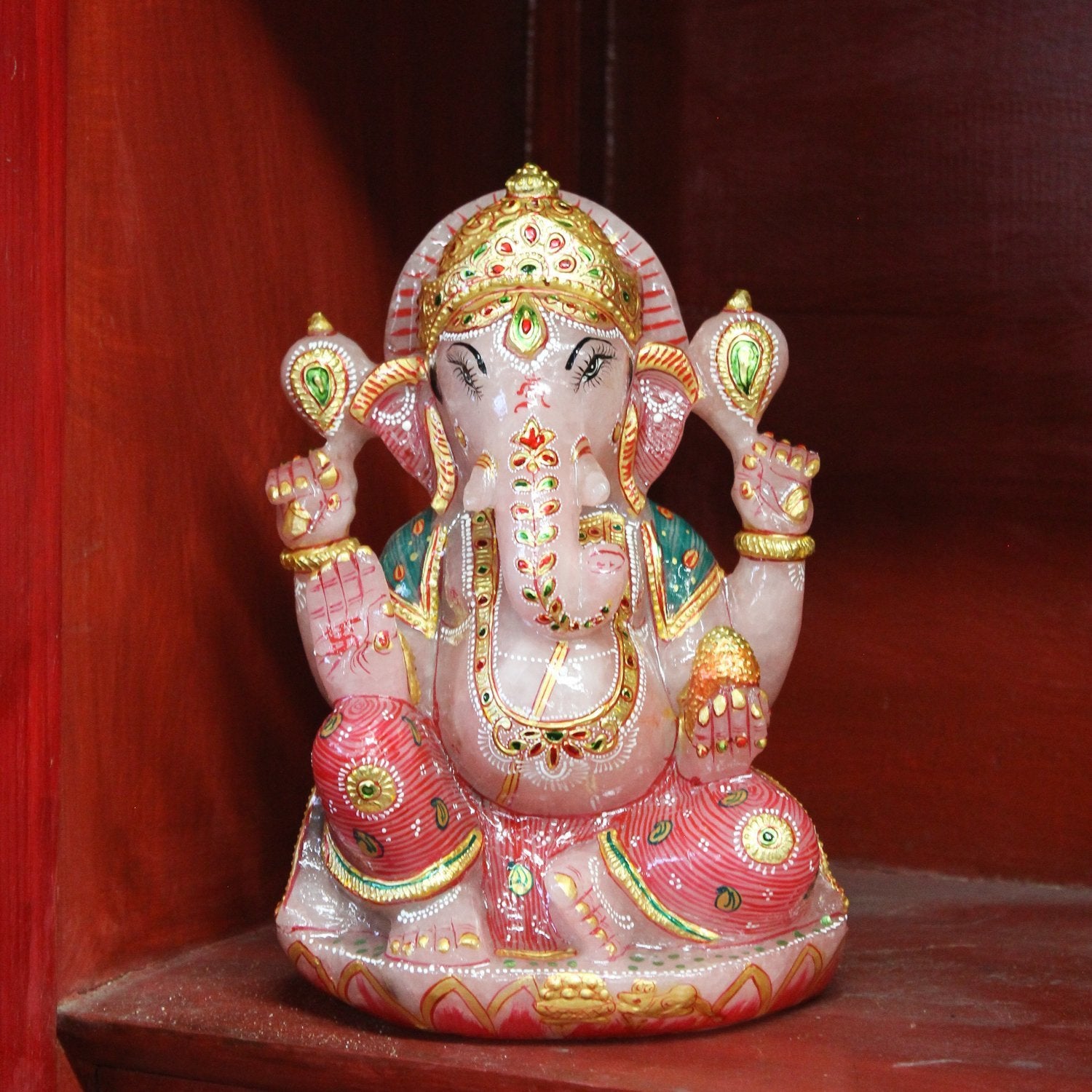 Authentic Rose Quartz Ganesh Statue - Handcrafted Spiritual Home Decor for Meditation, Yoga & Positive Energy | Perfect for Altars, Office Desk & Gift Giving