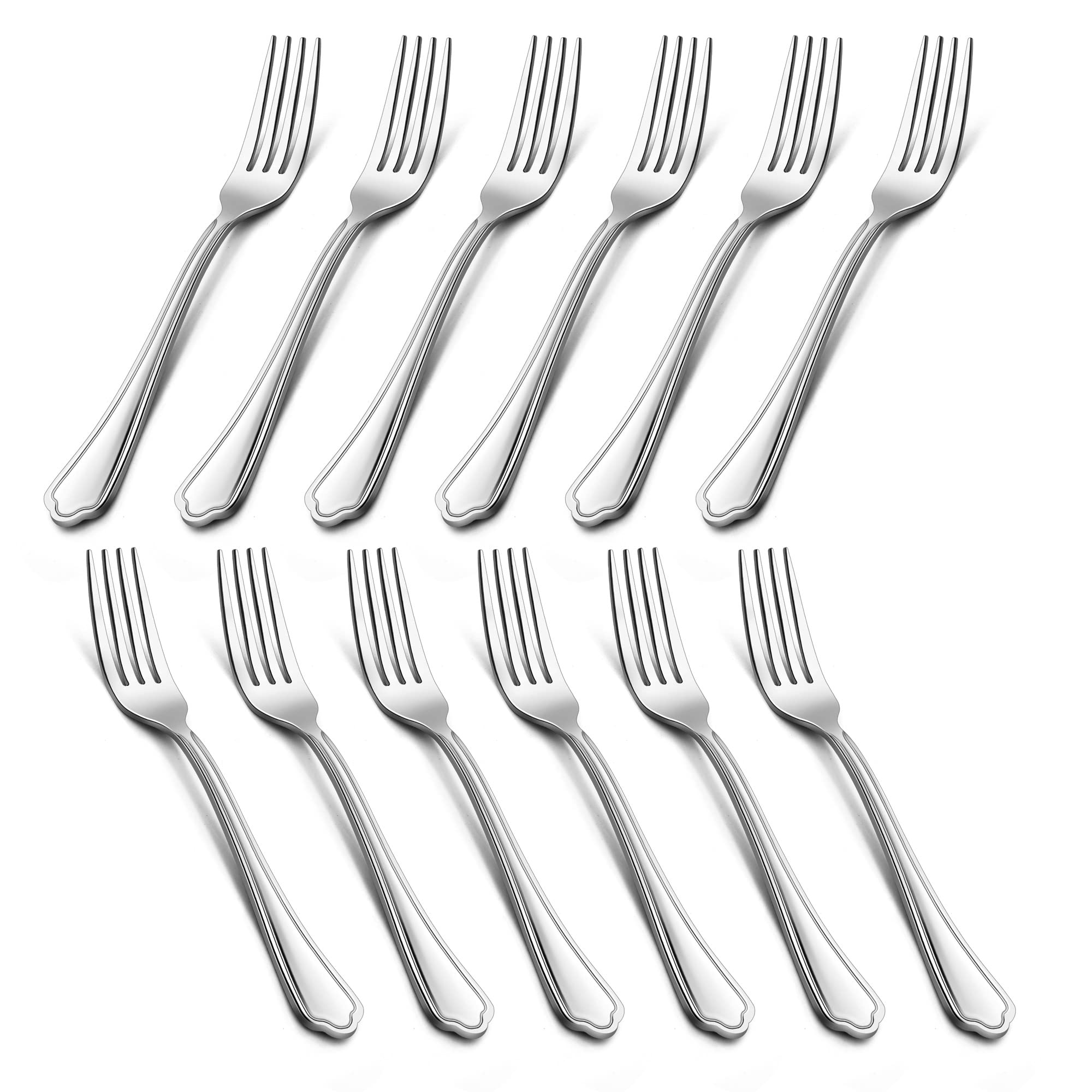 12-Piece Stainless Steel Salad Forks Set - 6.7 Inch Appetizer & Dessert Forks with Scalloped Edge, Dishwasher Safe - Perfect for Dinner Parties, Picnics, and Restaurant Use