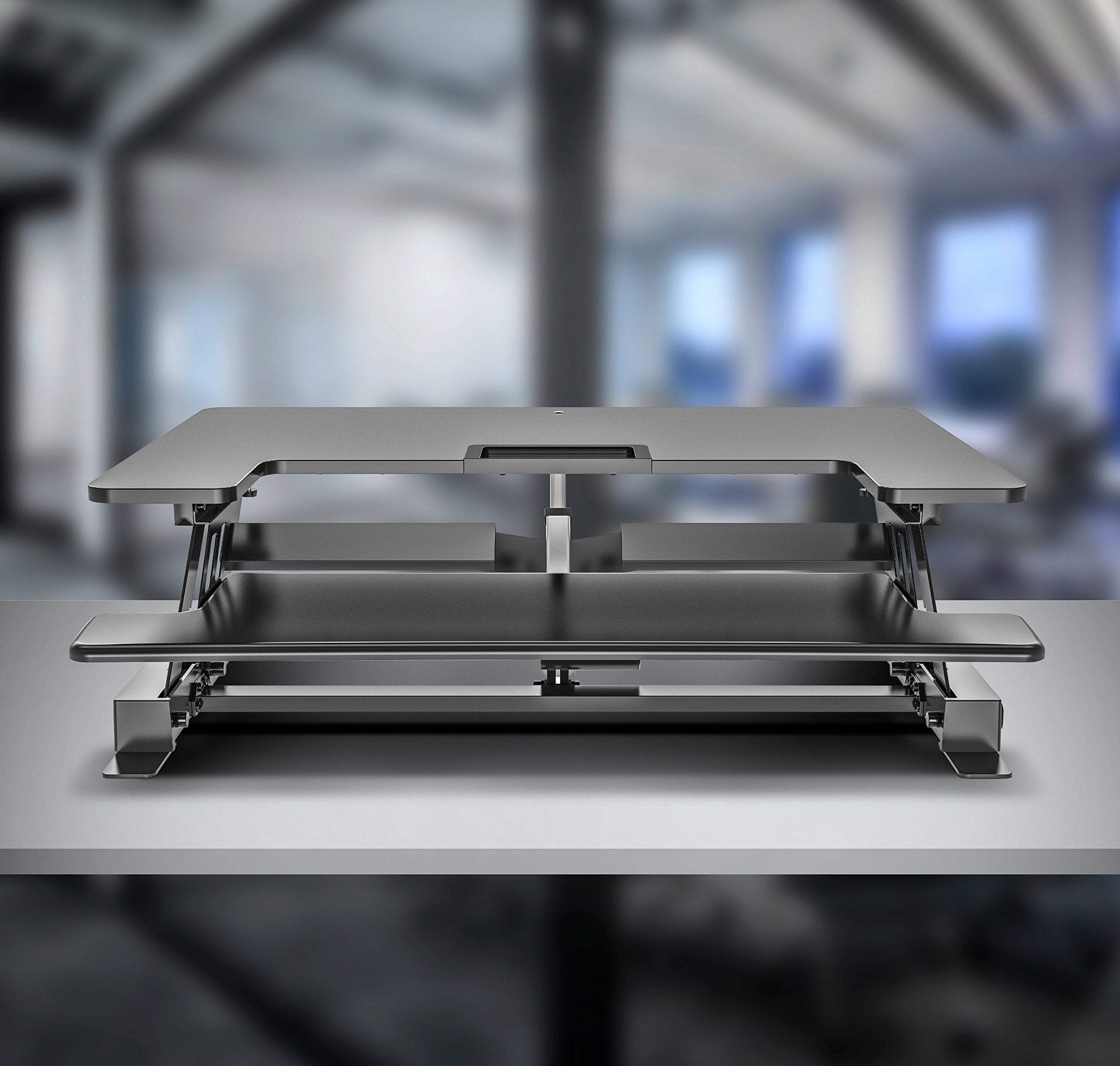 Duronic DM05D7 Electric Height Adjustable Standing Desk - 92x55cm Ergonomic Workstation for Home Office | Sit Stand Converter for Computer, Laptop & Monitor (18-41cm Height Range) | Perfect for Remote Work, Gaming Setup & Small Spaces