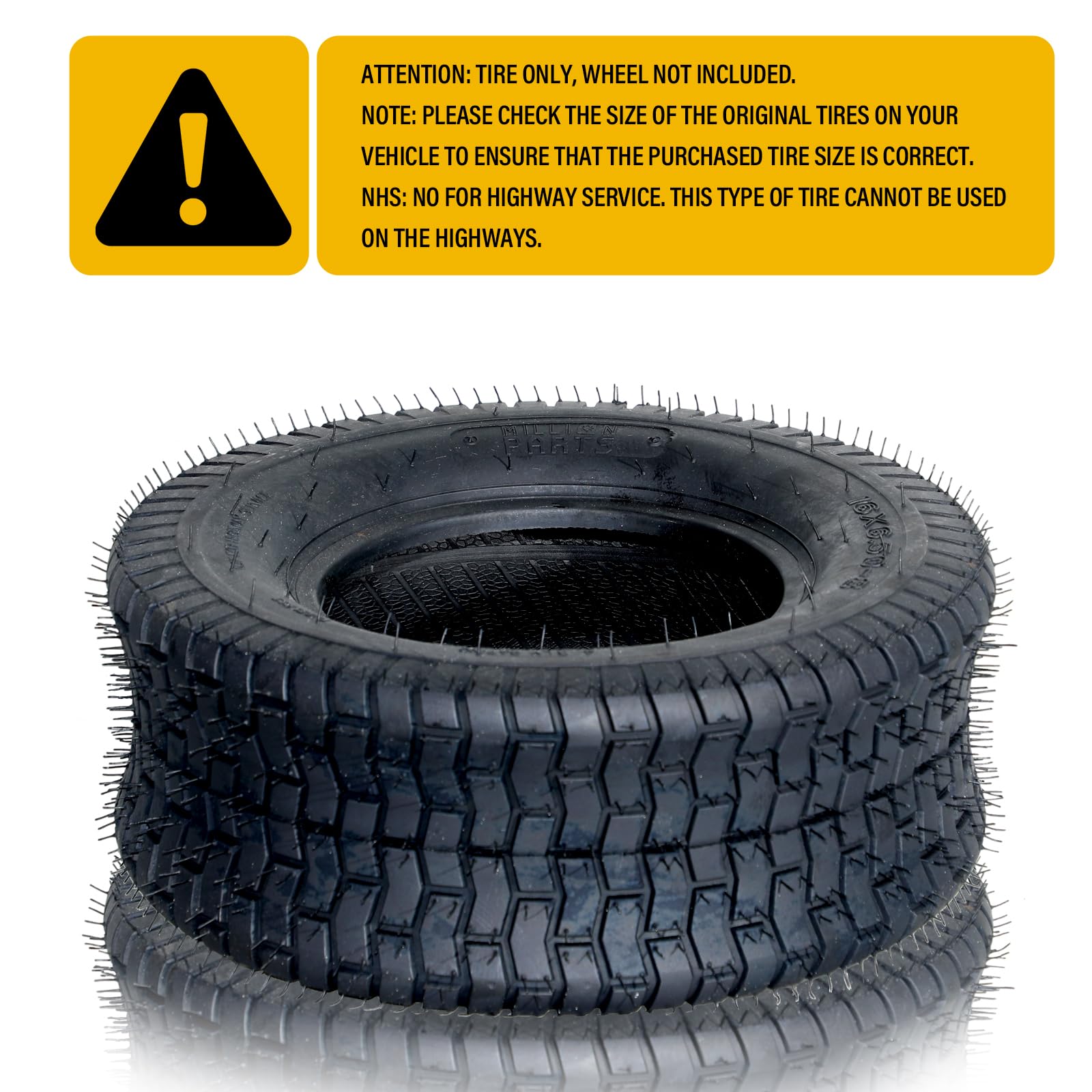 Set of 2 - 16X6.50-8 Tubeless Turf Tires for Lawn Mower & Garden Tractors - 2PR Heavy Duty - Perfect for Golf Carts, ATVs & Yard Equipment