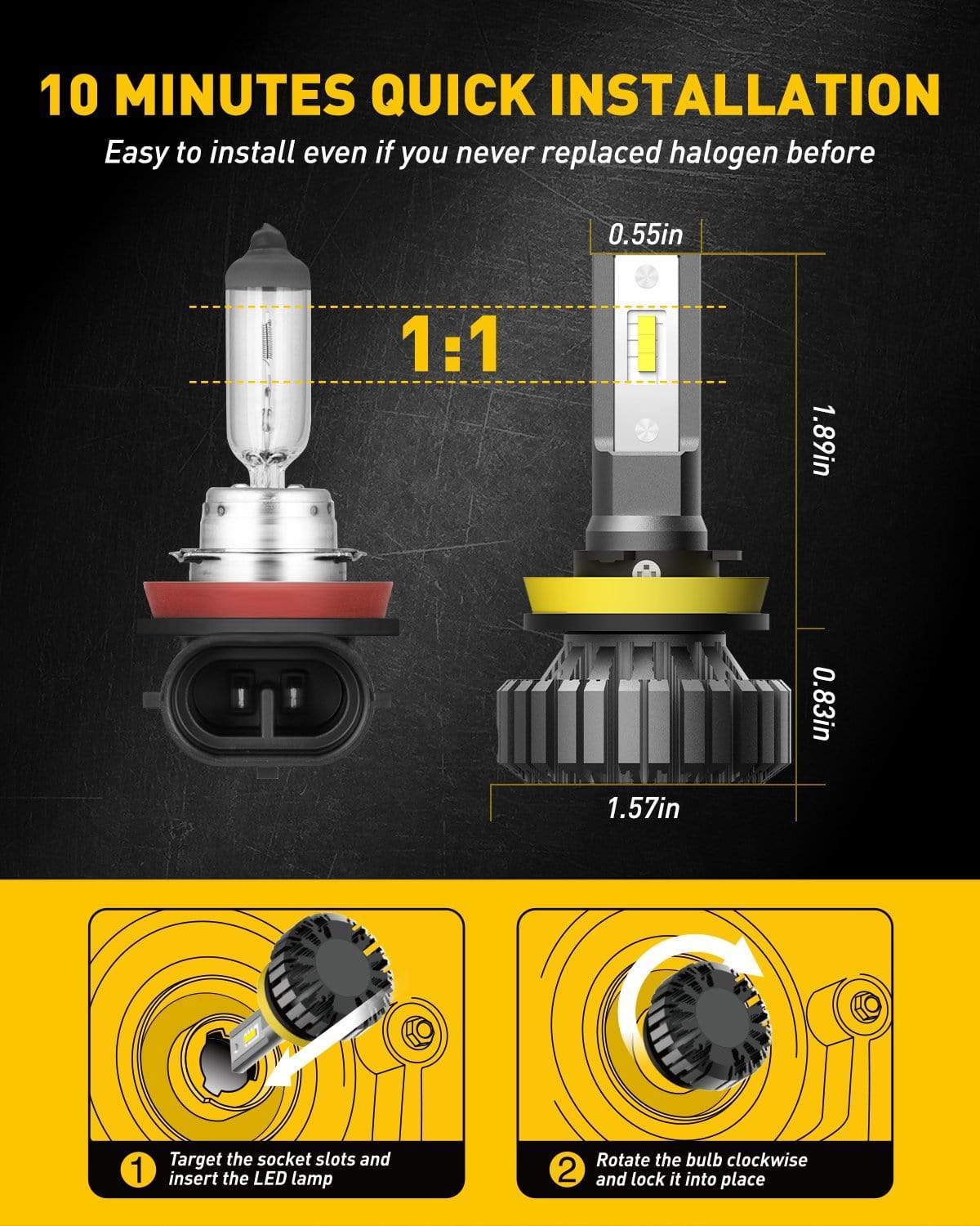 H11 H8 H9 LED Bulb Fanless Plug and Play - 6500K White High/Low Beam & Fog Light Bulbs (Pack of 2) - Perfect for Car Headlight Replacement, Night Driving, and Off-Road Adventures