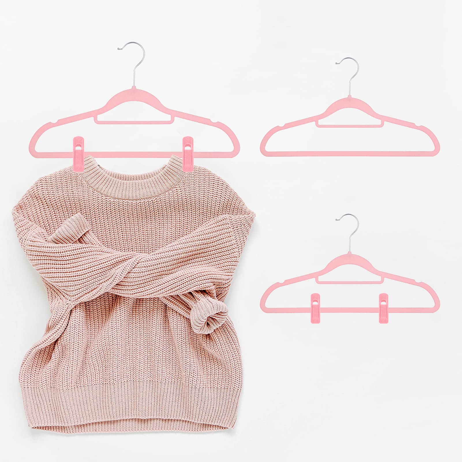 Blush Pink Velvet Hangers with Clips - 20 Pack Strong Non-Slip Pants Hangers for Delicate Clothing | Perfect for Wardrobe Organization, Closet Storage & Travel Use
