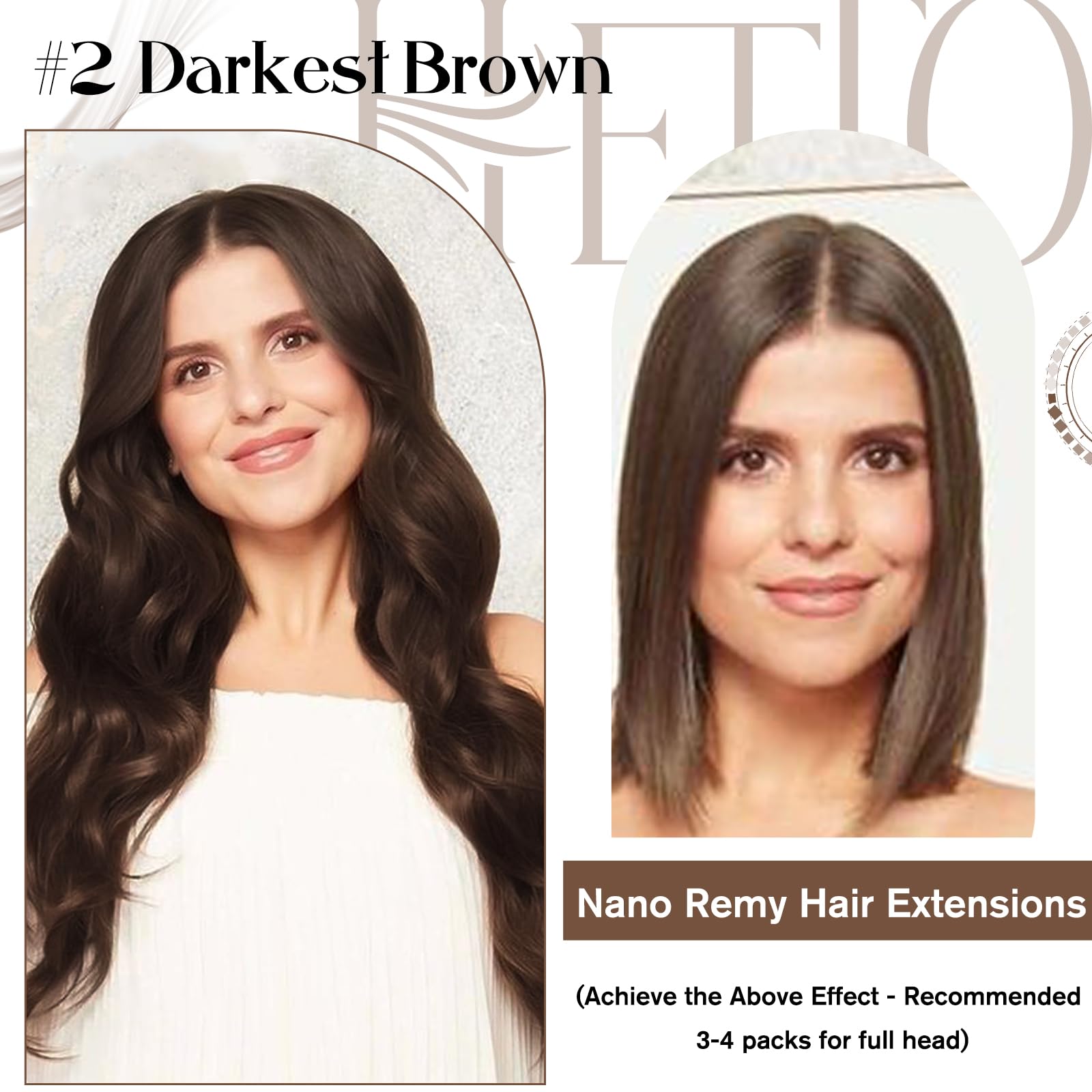 Premium 16 Inch Nano Ring Hair Extensions - 100% Real Human Hair, Darkest Brown, Straight & Soft Remy Hair for Women (50g, 50 Strands) | Perfect for Daily Wear, Special Occasions & Hair Volume Enhancement