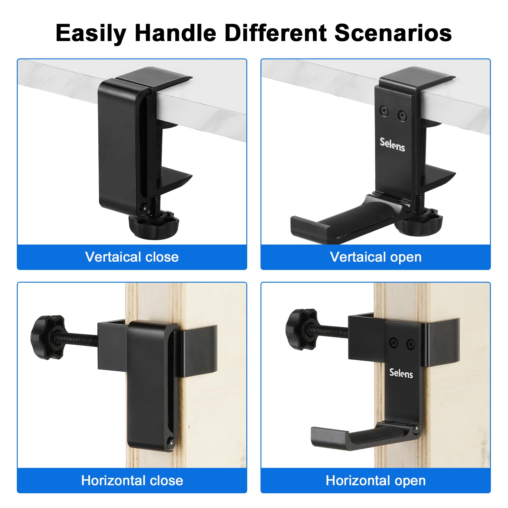 Selens Foldable Headphone Holder - Space Saving Aluminum Headset Hanger for Gaming & Over-Ear Headphones, Universal PC Desk Stand for Soundbars & Headsets - Perfect for Home Office, Gaming Setup & Workspace Organization