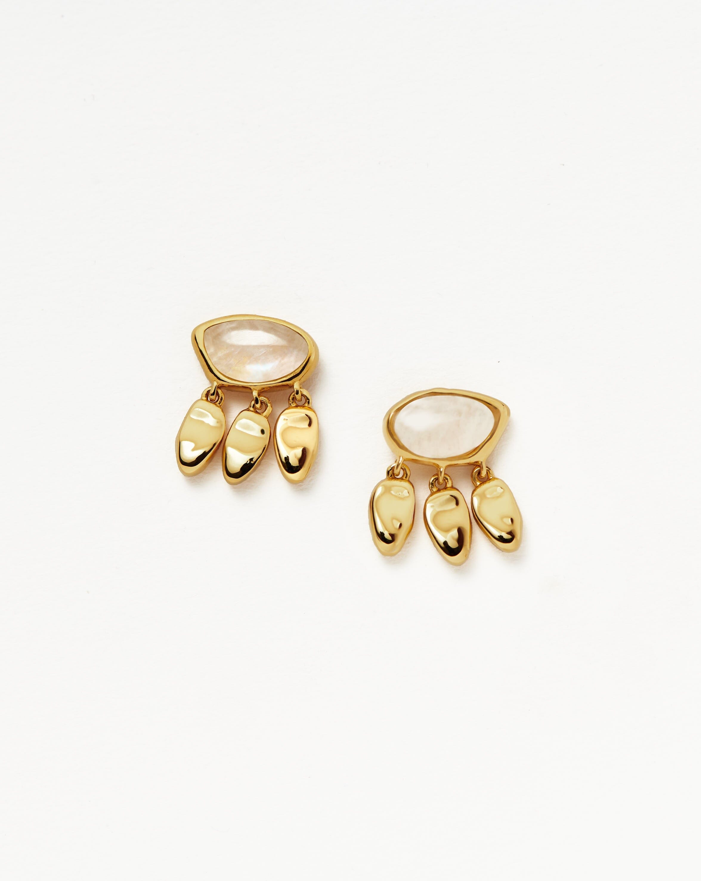 Molten Gemstone Charm Stud Earrings - 18k Gold Vermeil with Rainbow Moonstone | Dainty Boho Jewelry for Women, Gift for Her, Everyday Wear & Special Occasions