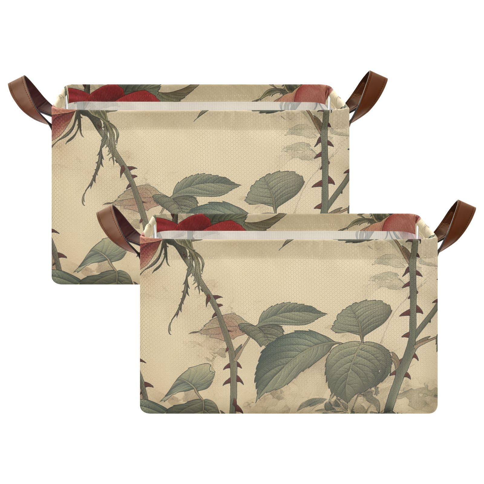 Vintage Large Storage Baskets with Handles - Foldable Storage Cubes for Books, Clothes & Home Organization (2-Pack) | Perfect for Living Room, Bedroom & Closet Storage Solutions