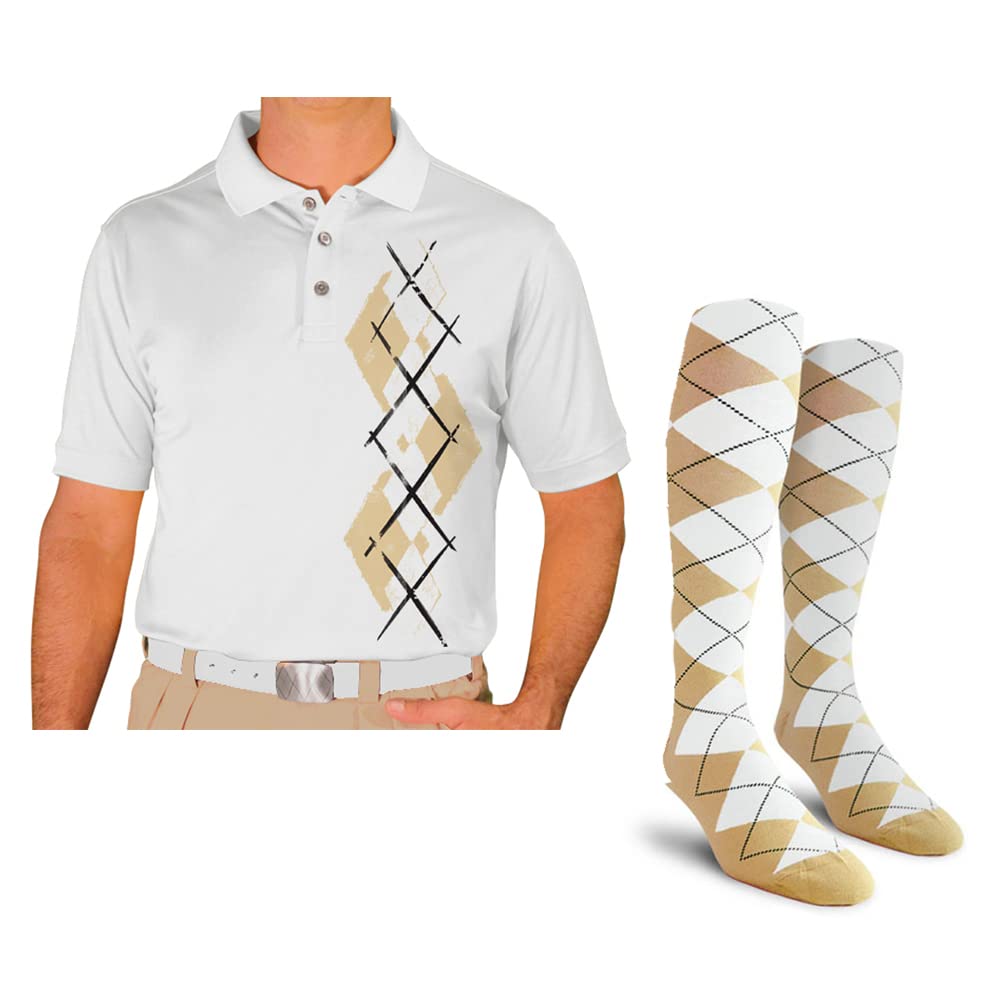 Breathable Dry Fit Short Sleeve Graphic Golf Polo Shirt for Men with Matching Socks - Argyle Paradise Design (AAA-ZZZ) | Perfect for Golf Outings, Casual Wear & Summer Sports