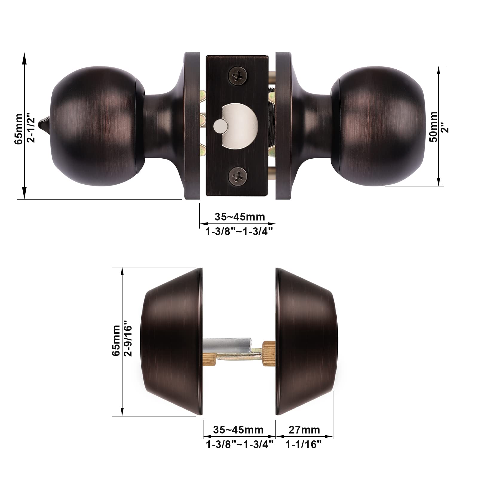 Probrico 5-Pack Oil Rubbed Bronze Door Knob & Deadbolt Sets - Keyed Alike Entry Handlesets for Front Doors, Interior & Exterior Use | Durable Hardware for Homes, Offices & Contractors | Secure Your Main Entrance & Interior Spaces