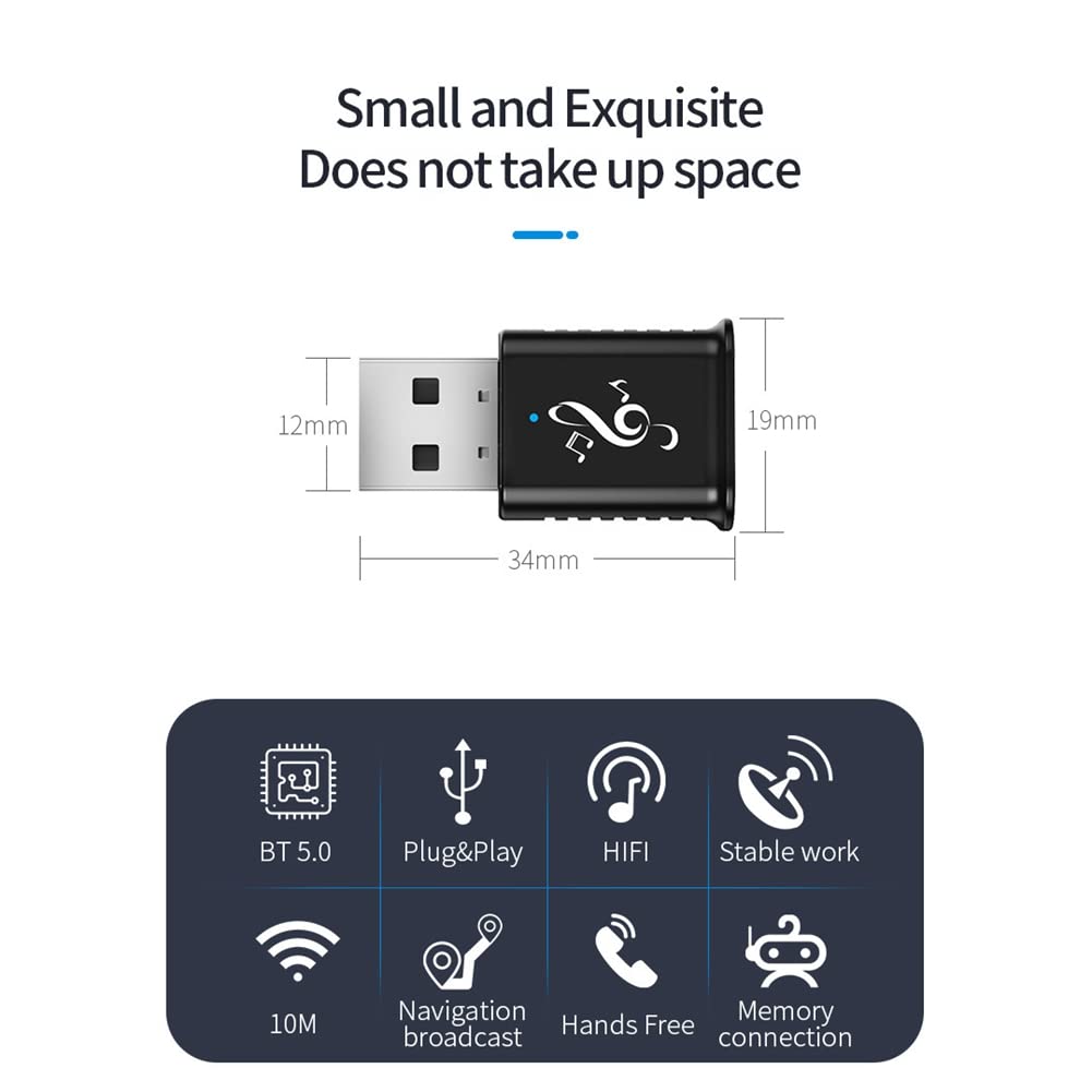 TAMOSH Mini USB Wireless Audio Adapter Bluetooth 5.0 Receiver for PC, Laptop, TV, Car Stereo System - Wireless Audio Streaming for Home & Office Entertainment
