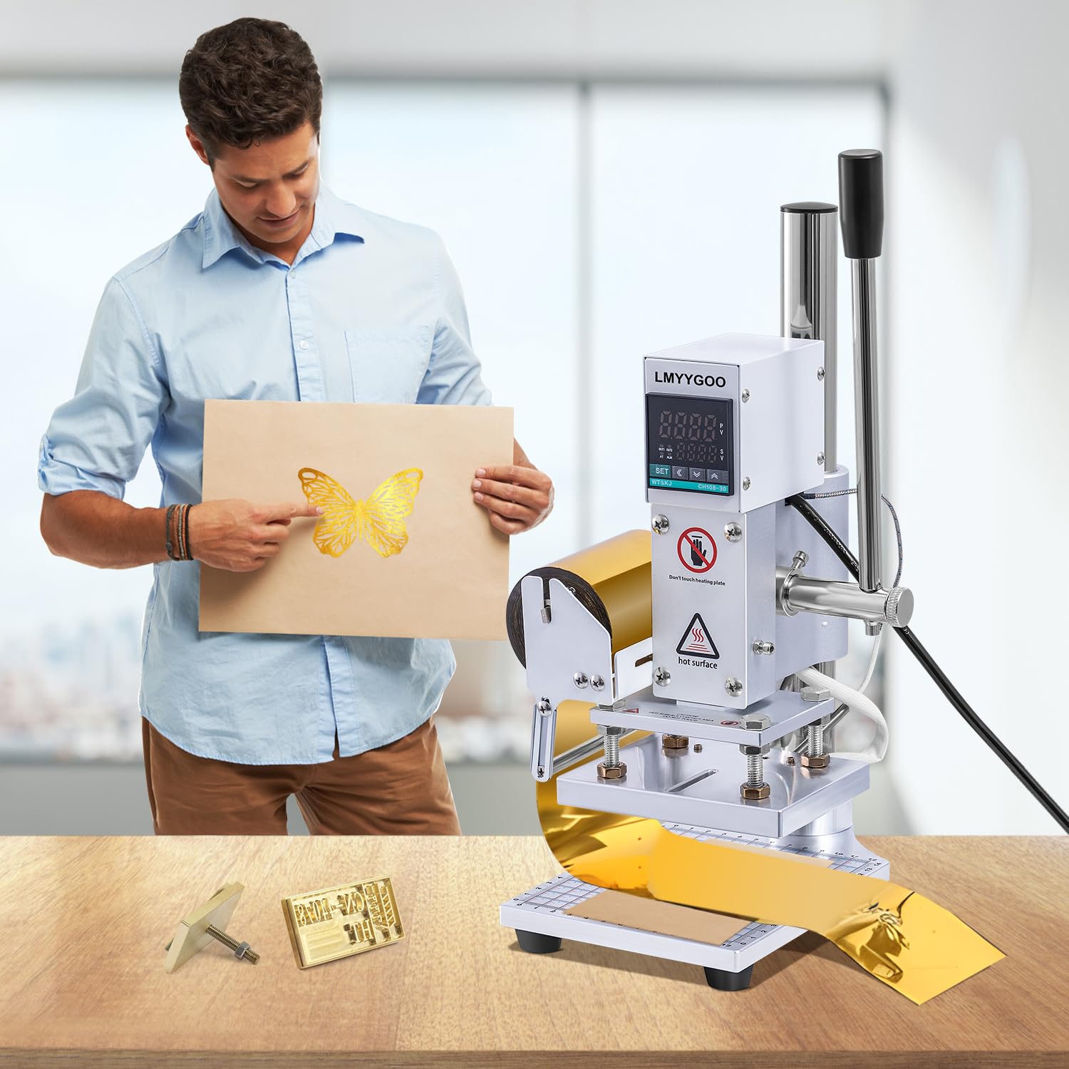 LMYYGOO 10 x 13cm Hot Foil Stamping Machine with Digital Display (0-350°C) - 304 Stainless Steel Embossing Press with Dual Heating Wires for Logo Bronzing - Perfect for DIY Crafts, Business Cards, Wedding Invitations & Leather Goods Branding