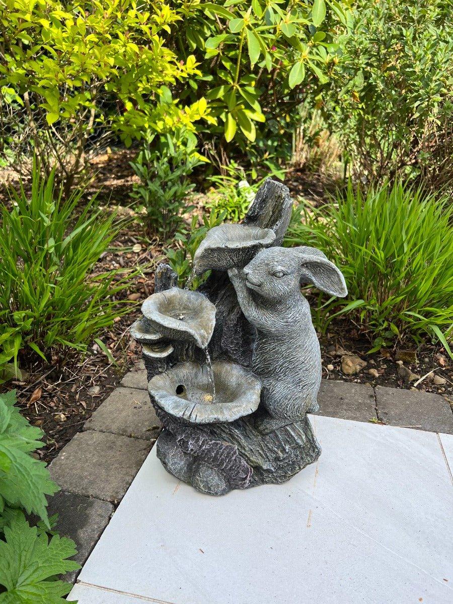 Solar Powered Rabbit Waterfall with 3 LED Water Bowls - 46x32x26 Inch Outdoor Pet Drinking Fountain for Rabbits, Birds & Small Animals - Perfect for Garden, Yard & Patio Use