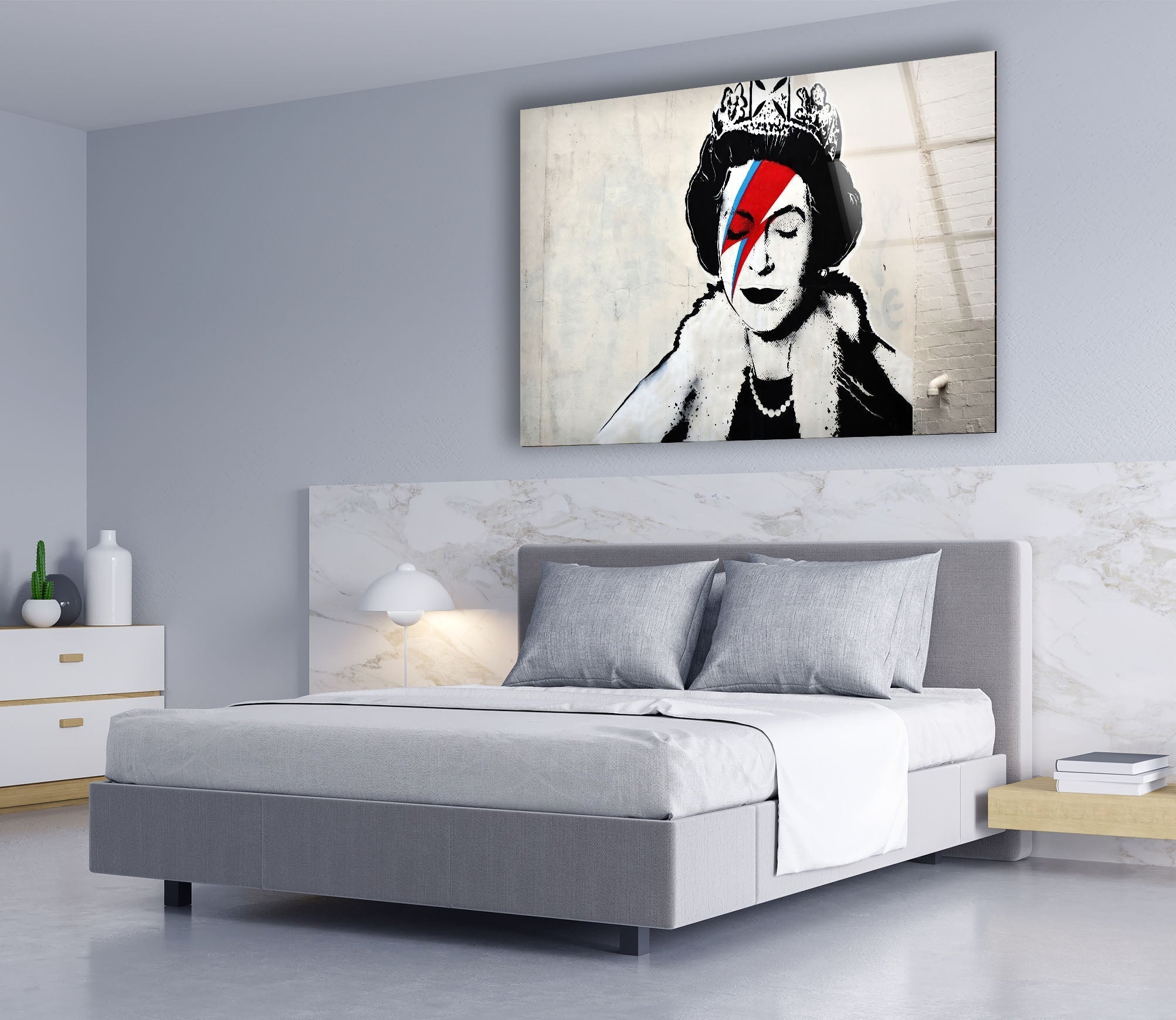 Banksy Queen Elizabeth Glass Wall Art - Modern Home Decor for Living Room, Office & Gifts | Unique Street Art-Inspired Glass Print