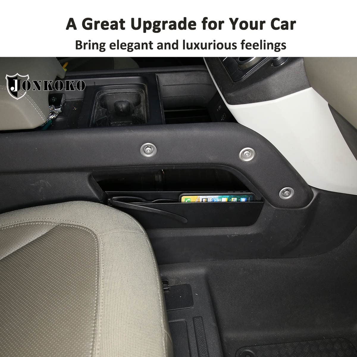 YIWANG ABS Black Car Central Storage Box for Land Rover Defender 90 & 110 (2020-2022) - Car Center Console Side Storage Box & Phone Holder - Perfect for Road Trips & Off-Road Adventures