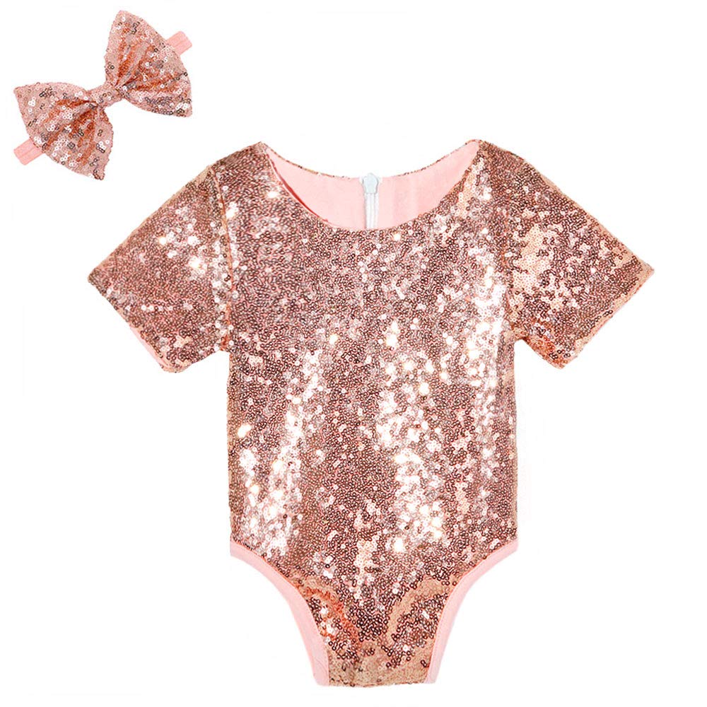 Cilucu Newborn Baby Romper with Sequin - Short Sleeve Infant Girl Outfit Set for Birthday Party, Photo Shoot & Special Occasions