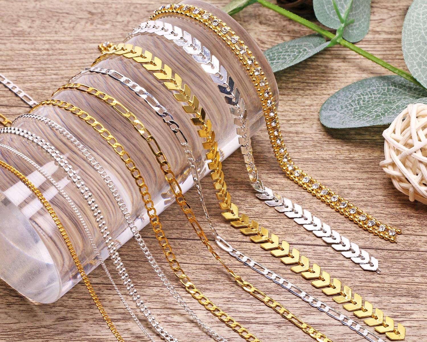 Tupalizy 10 Strips Metallic 3D Nail Chains - Gold & Silver Nail Art Beads, Rhinestones, Charms for DIY Nail Decoration | Perfect for Nail Salon, Party, Wedding, and Festival Nail Designs