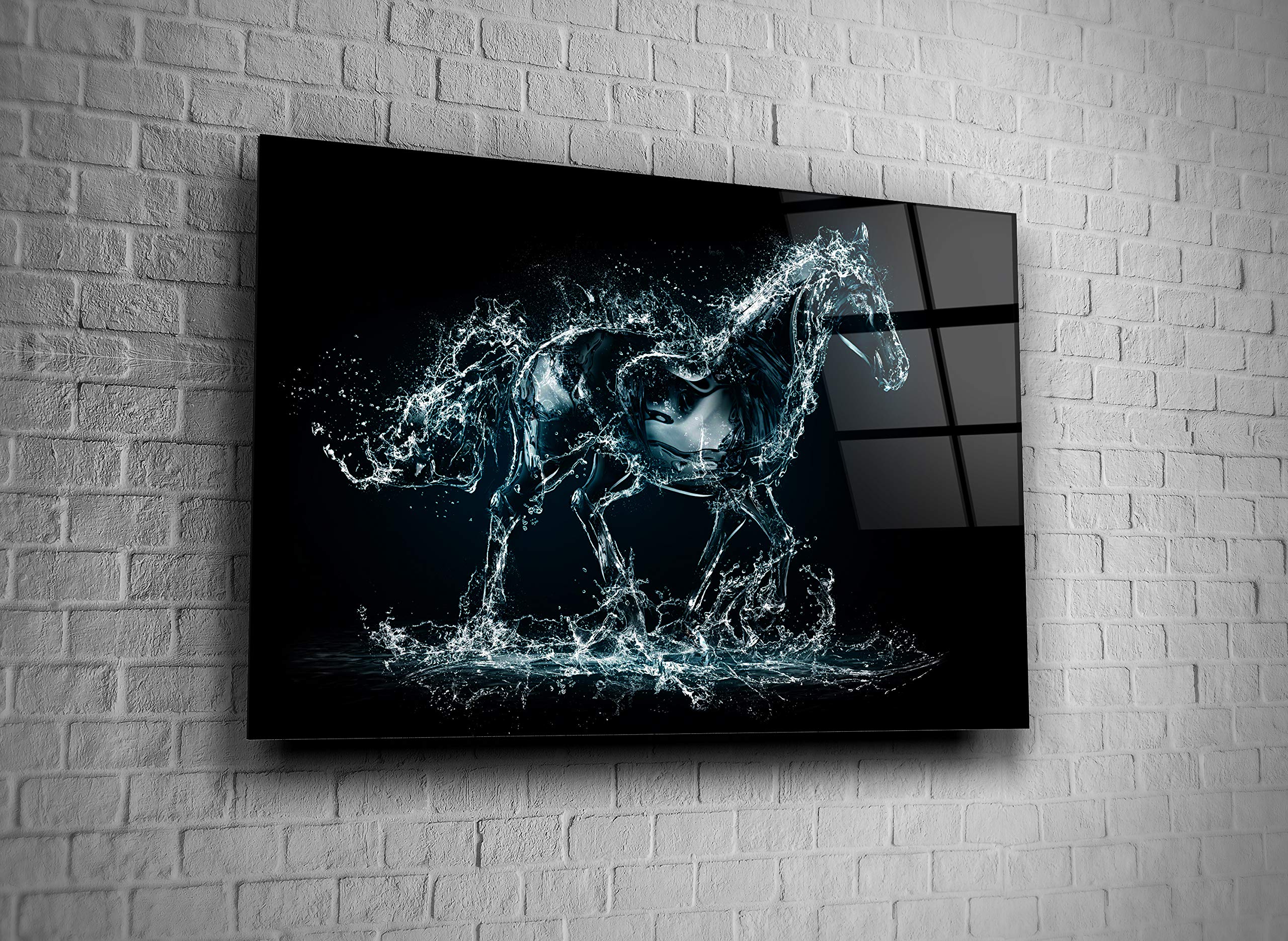 Modern Abstract Horse Water Print Tempered Glass Wall Art - Elegant Home Decor & Luxury Gift for Living Room, Bedroom, Office