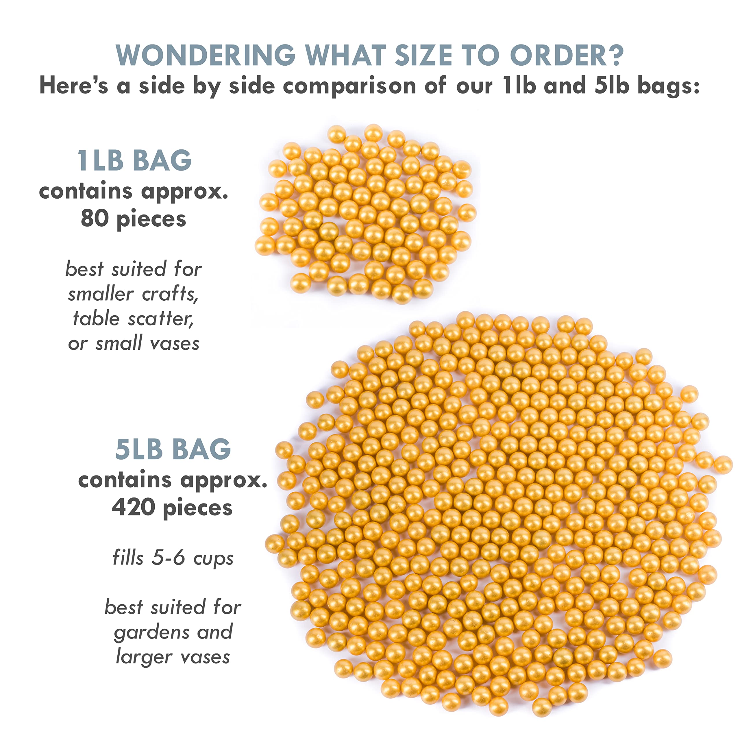 Galashield Gold Glass Marbles for Vases - 5lb Bulk Vase Fillers (400pcs) | Decorative Round Glass Beads for Home Decor, Centerpieces & Floral Arrangements