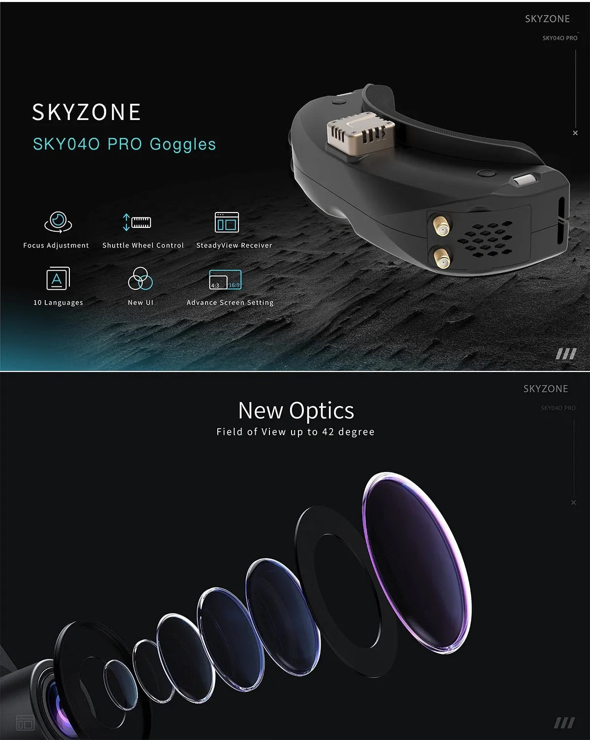 Upgraded SKYZONE SKY04O PRO FPV Goggles with Dual Receiver Fusion Analog Video Transmission - Best for Drone Racing, Aerial Photography & FPV Flying Enthusiasts