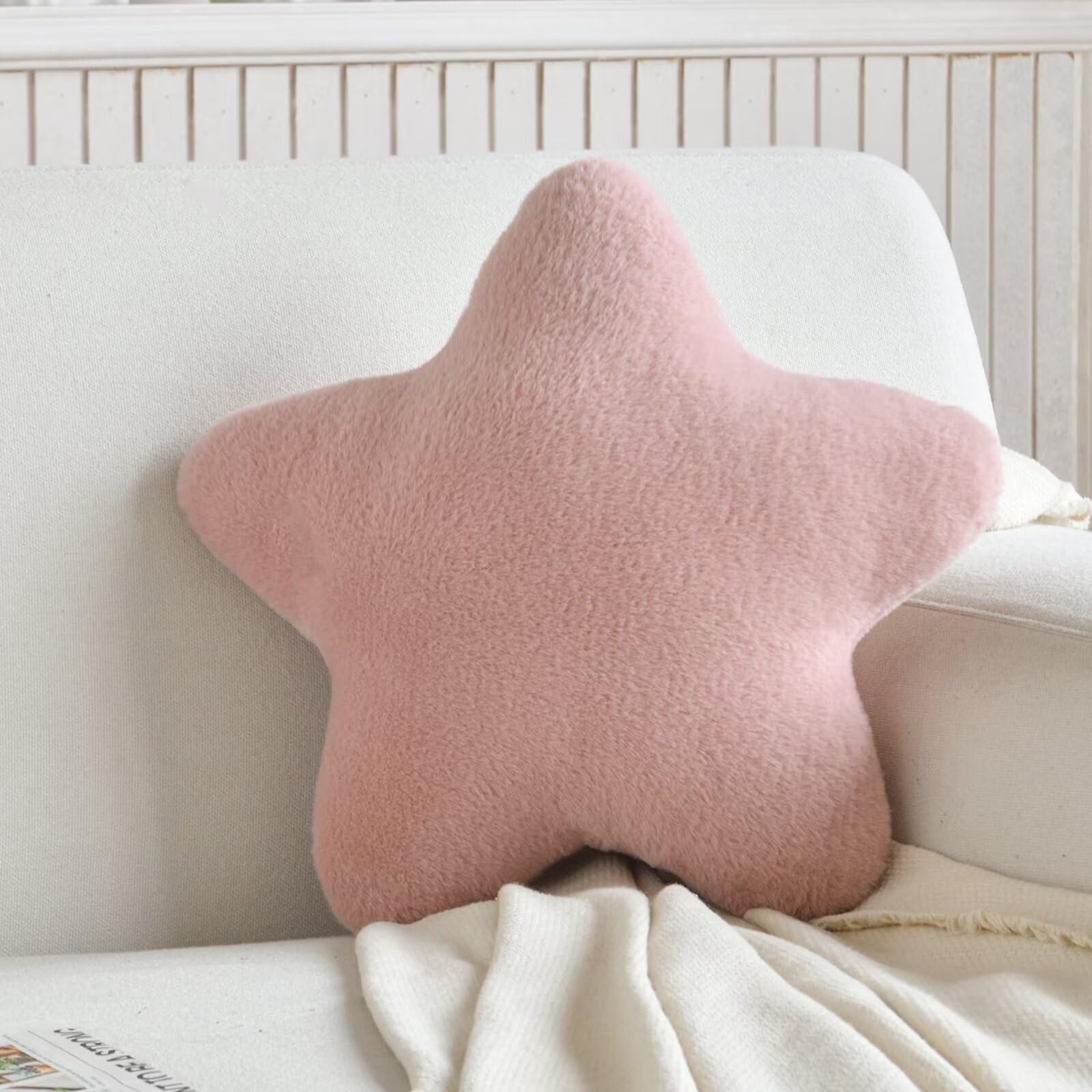 Soft Star Plush Pillow - Cute Blush Throw Cushion for Bedroom, Sofa & Chair Decor - 15.7 Inch Cozy Bolster Pillow - Perfect for Nursery, Living Room & Dorm Room Decor