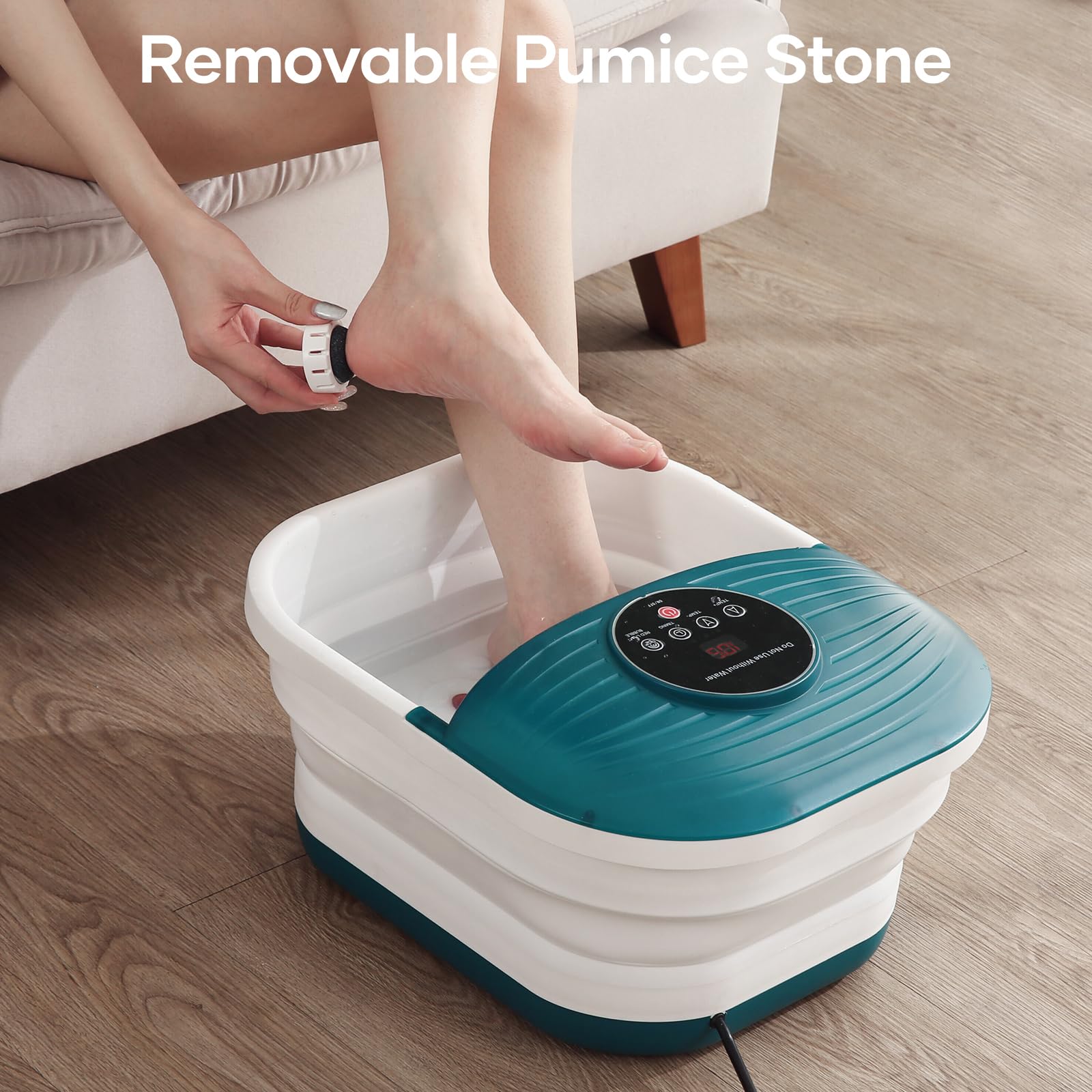 CURECURE Collapsible Foot Spa Bath Massager with Heat & Bubbles - Adjustable Temperature (95-118℉) Fast Heating Foot Soaker with Pedicure Stone & Massage Rollers - Perfect for Home Relaxation, Stress Relief & Pedicure Care - Ideal for Spa Night, Self-Care Routine & Post-Workout Recovery