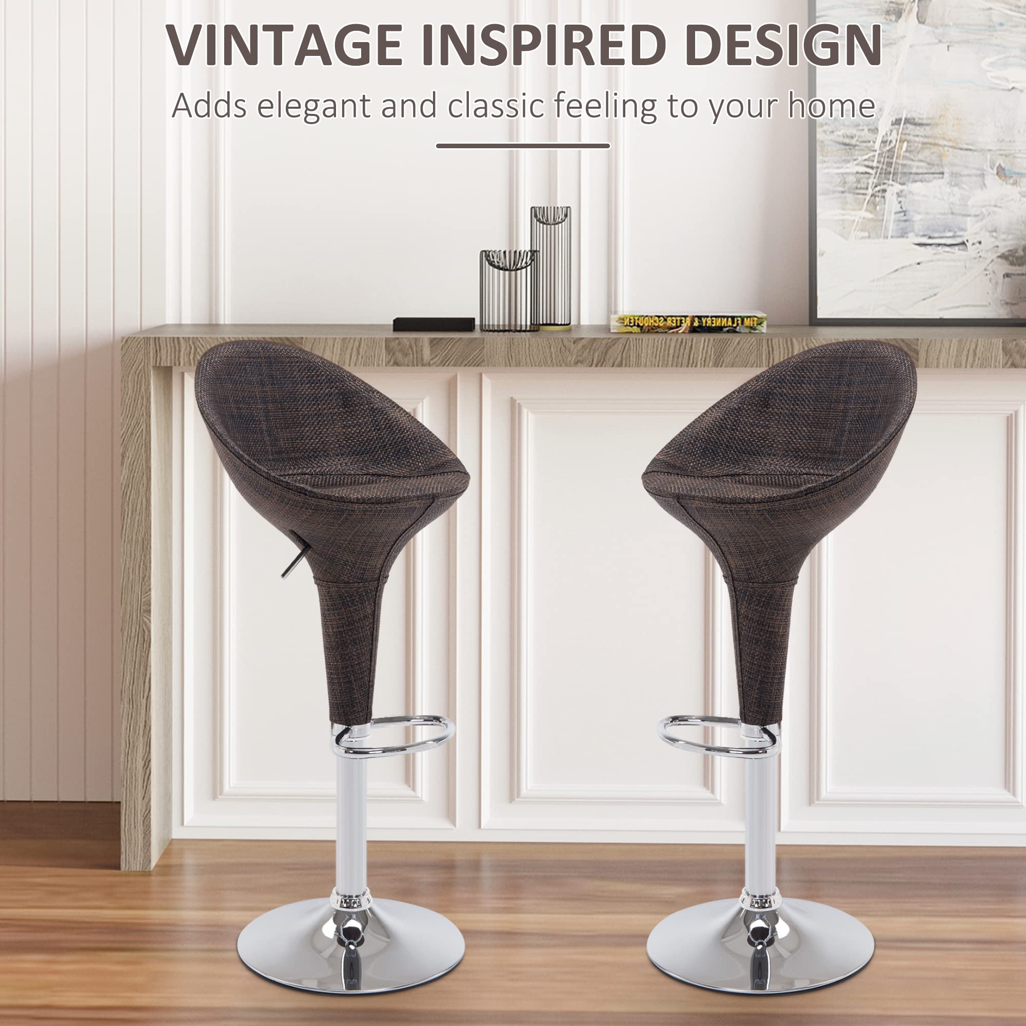 HOMCOM Adjustable Bar Stools Set of 2 - Swivel Rattan Bar Height Stools for Kitchen Island, Pub Counter & Home Bar - Perfect for Dining, Entertaining & Small Spaces
