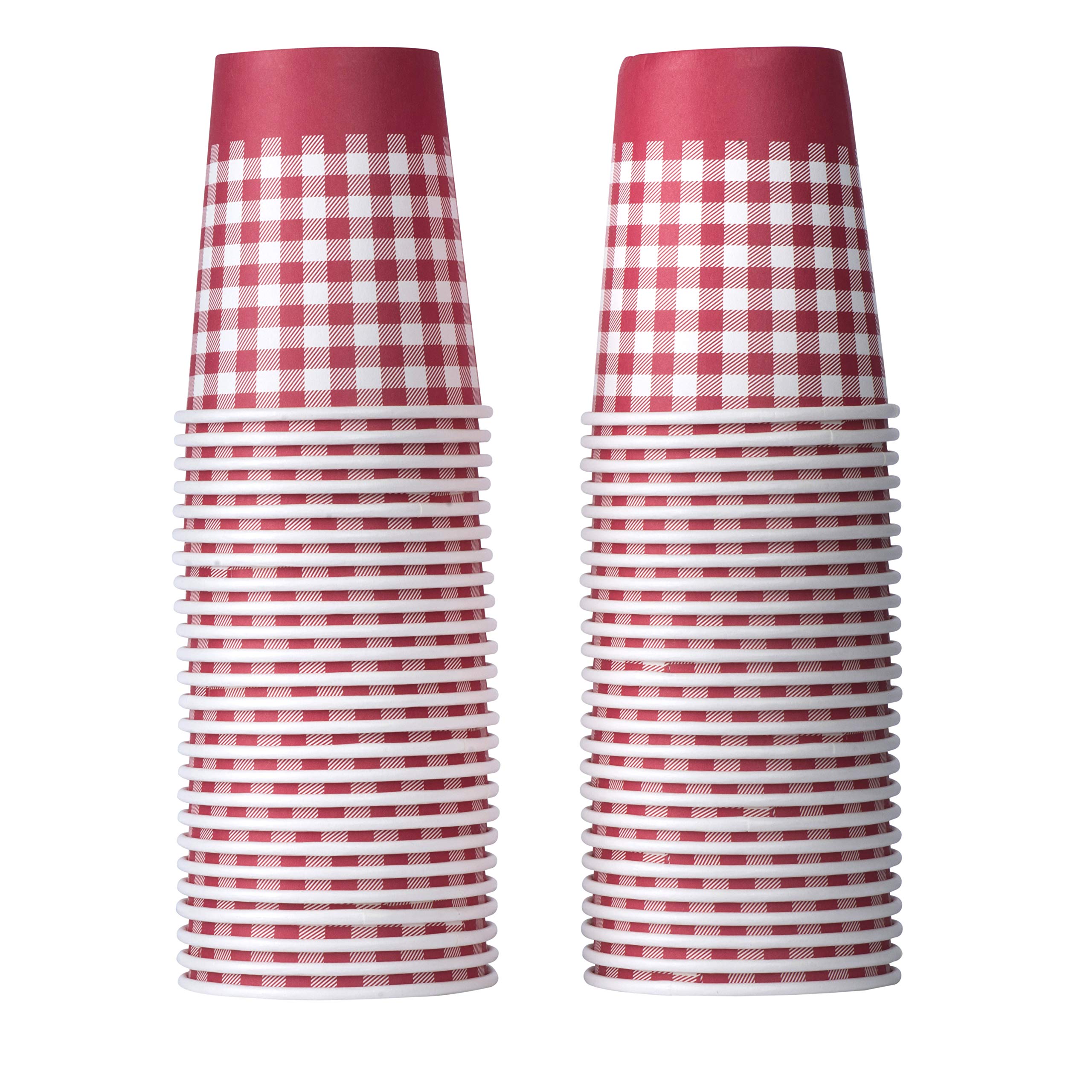 Hammont 9 oz Disposable Picnic Cups - Red & White Checkered Gingham Paper Cups for BBQ, Birthday Party, Backyard Gathering & Outdoor Events (50 Pack) - Perfect for Summer Picnics, Camping Trips and Family Reunions