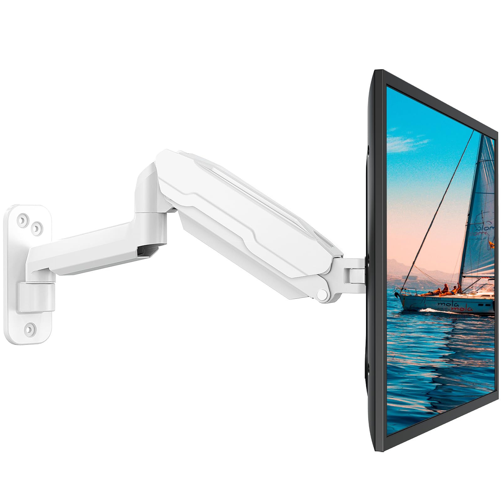 MOUNT PRO Single Monitor Wall Mount Bracket for 13-32 Inch Screens - Gas Spring Monitor Arm with 17.6lbs Capacity - Full Motion Adjustable VESA Mount (75x75/100x100) - White - Perfect for Home Office, Gaming Setup & Workspace Ergonomics