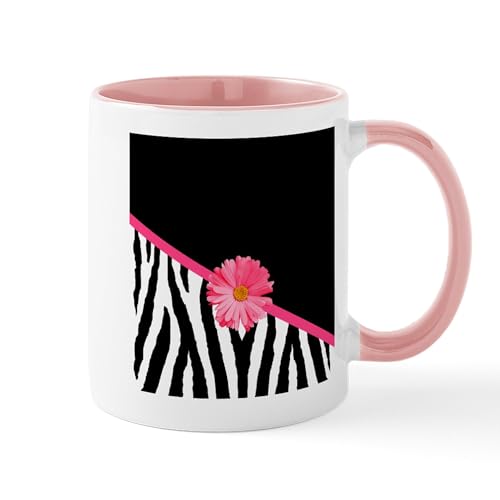 White/Pink Inside - Zebra Pattern Pink Daisy Mug