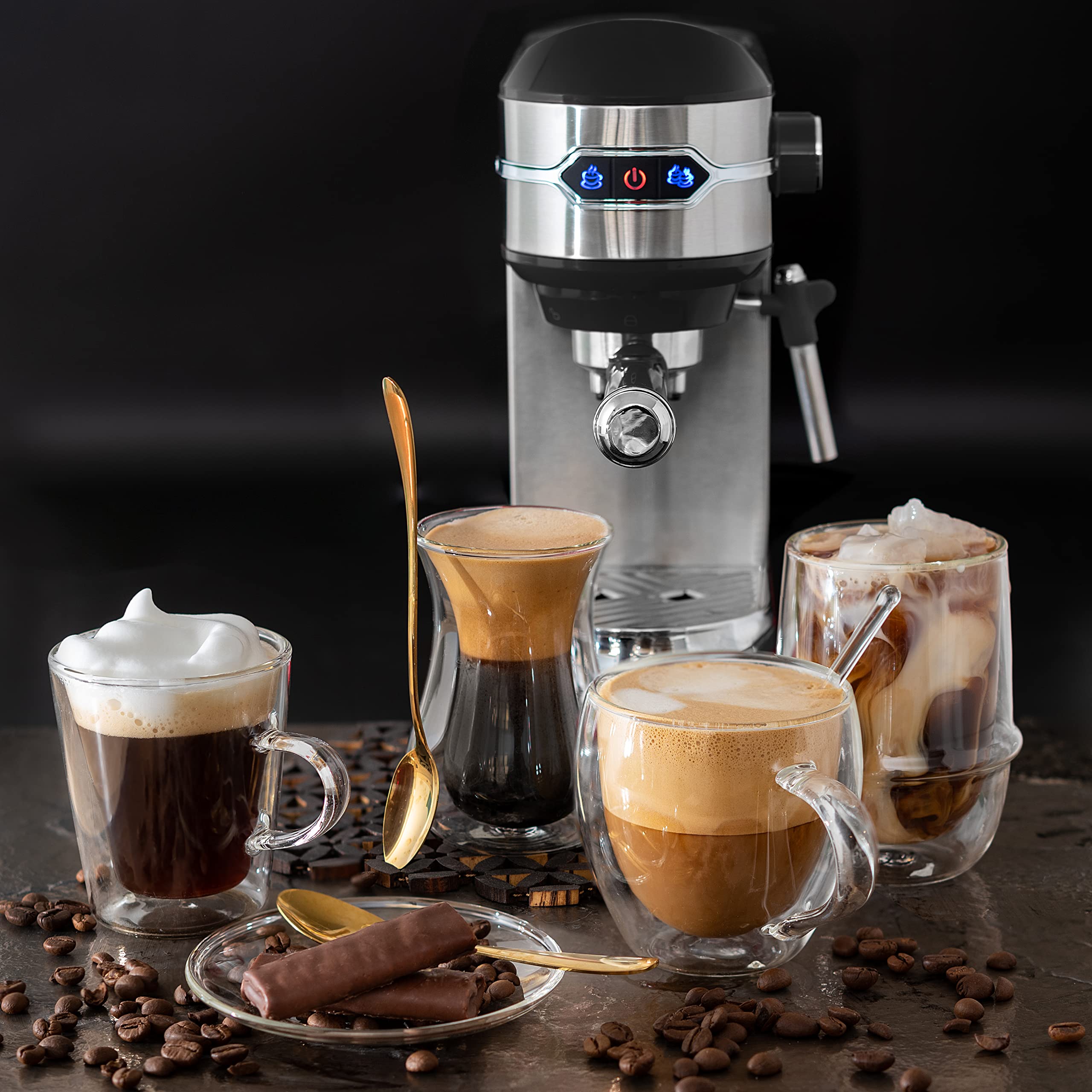 Mixpresso Professional 15 Bar Espresso Machine with Milk Frother - Fast 1450W Heating, 37Oz Water Tank & Double-Cup Splitter - Perfect for Home Baristas Making Espresso, Cappuccino & Latte - Ideal for Morning Coffee, Entertaining Guests & Small Cafes
