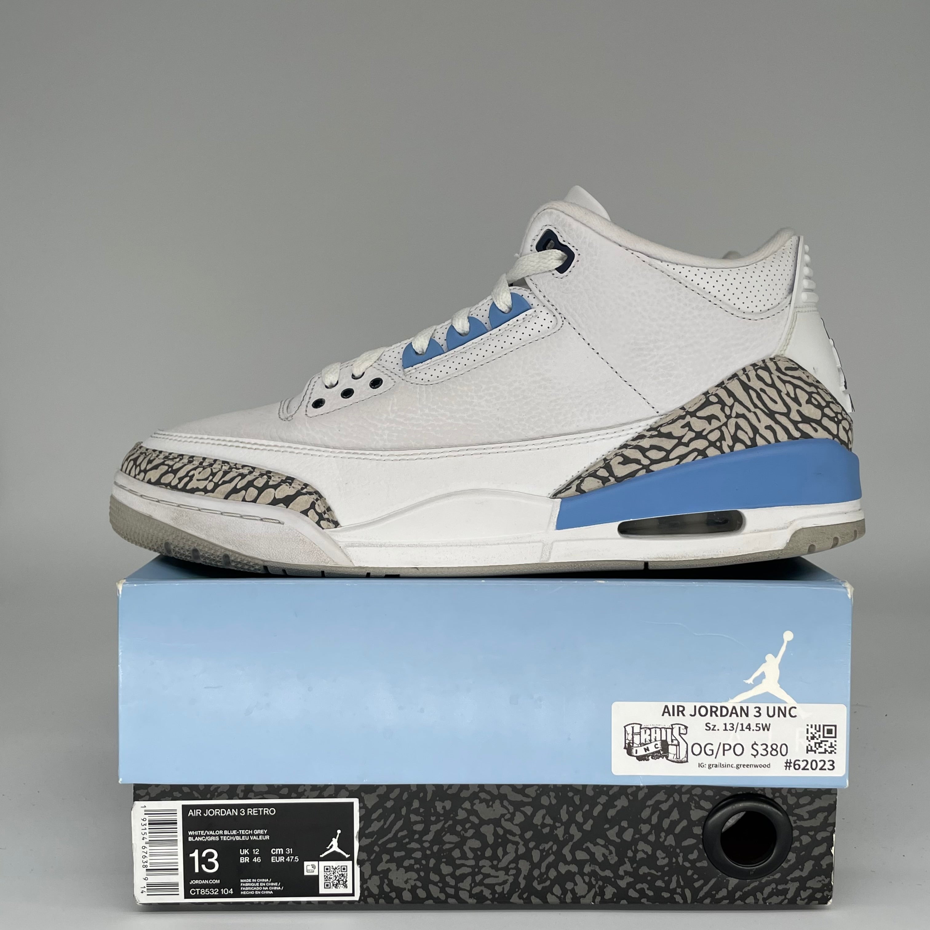 Original Air Jordan 3 UNC Men's Basketball Shoes Size 13 - CT8532-104 | Retro Sneakers for Casual Wear & Street Style