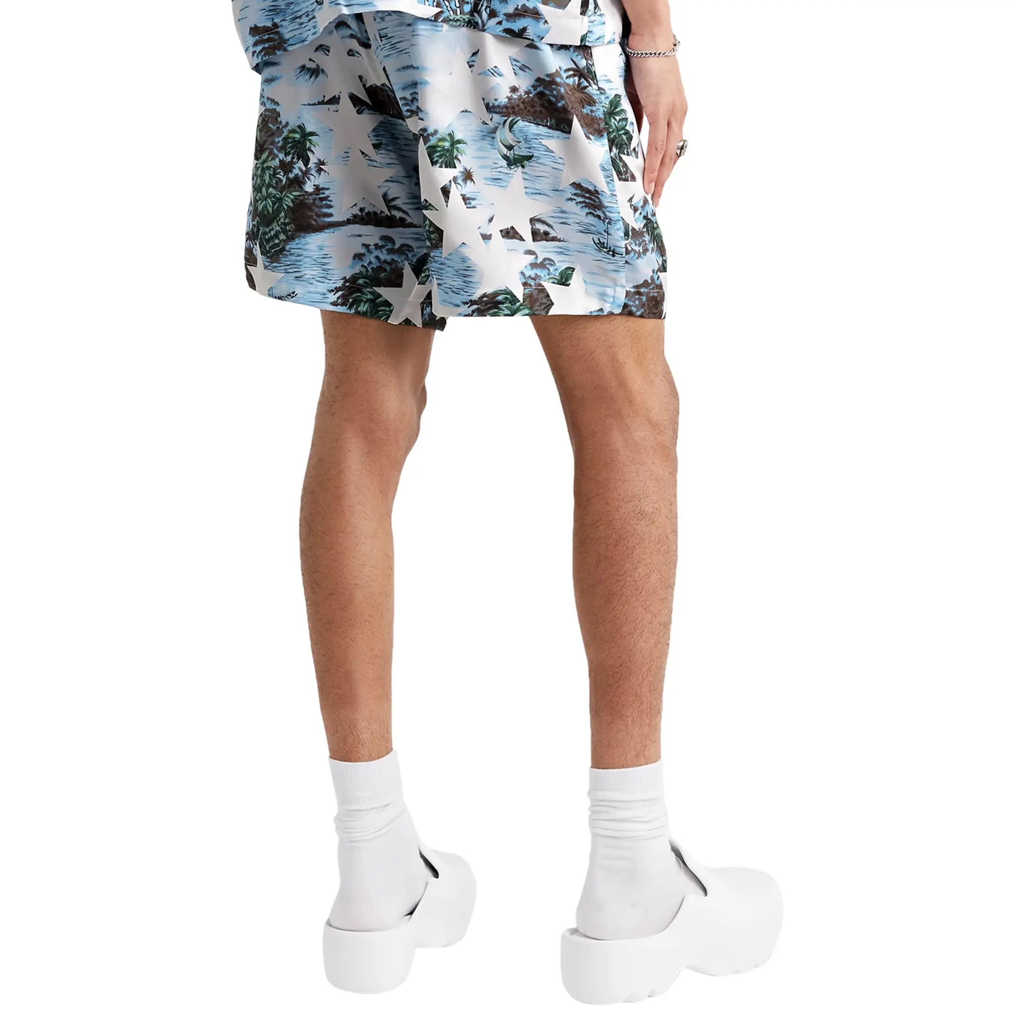 Amiri Tropical Star Blue Swim Shorts for Men - Quick-Dry Beach Swimwear with UPF Protection - Perfect for Pool, Vacation & Summer Activities
