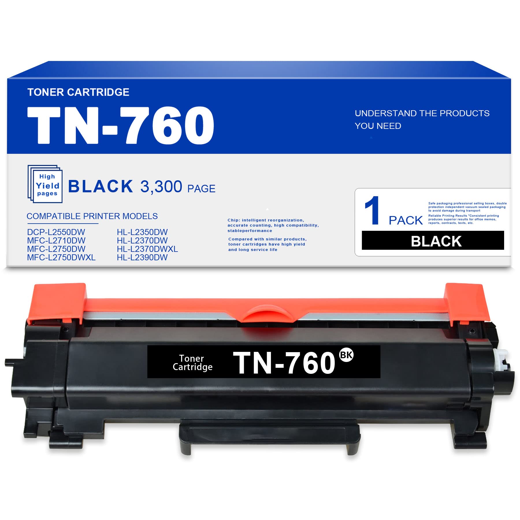 Brother TN760 Toner Cartridge - Compatible for DCP-L2550DW, MFC-L2710DWL Printers - Office & Home Use
