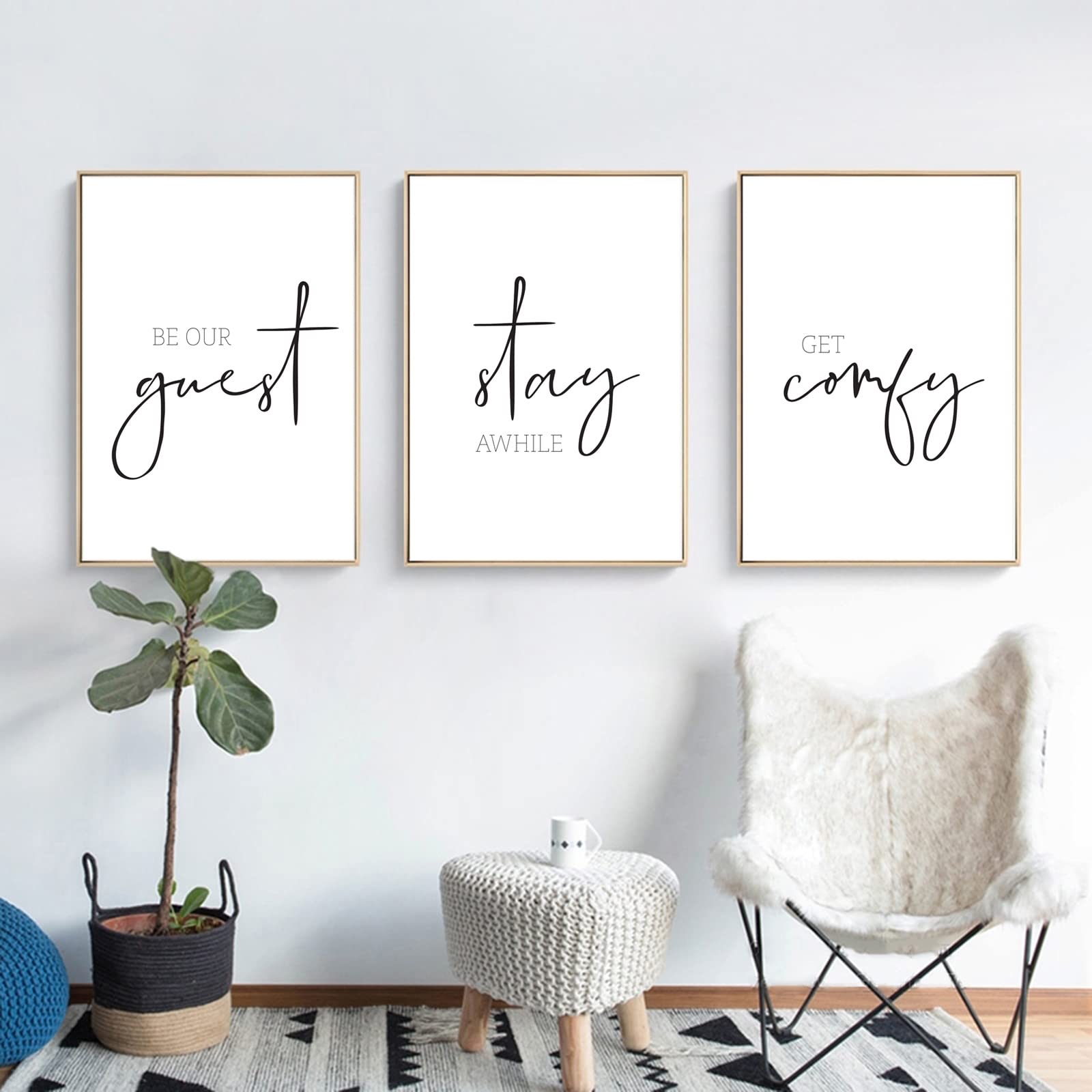 Minimalist Stay Awhile Wall Art Set - 3 Piece 16x24 Inch Canvas Guest Room Decor, Unframed Bedroom Signs for Home - Perfect for Guest Bedrooms, Entryways & Farmhouse Style Spaces