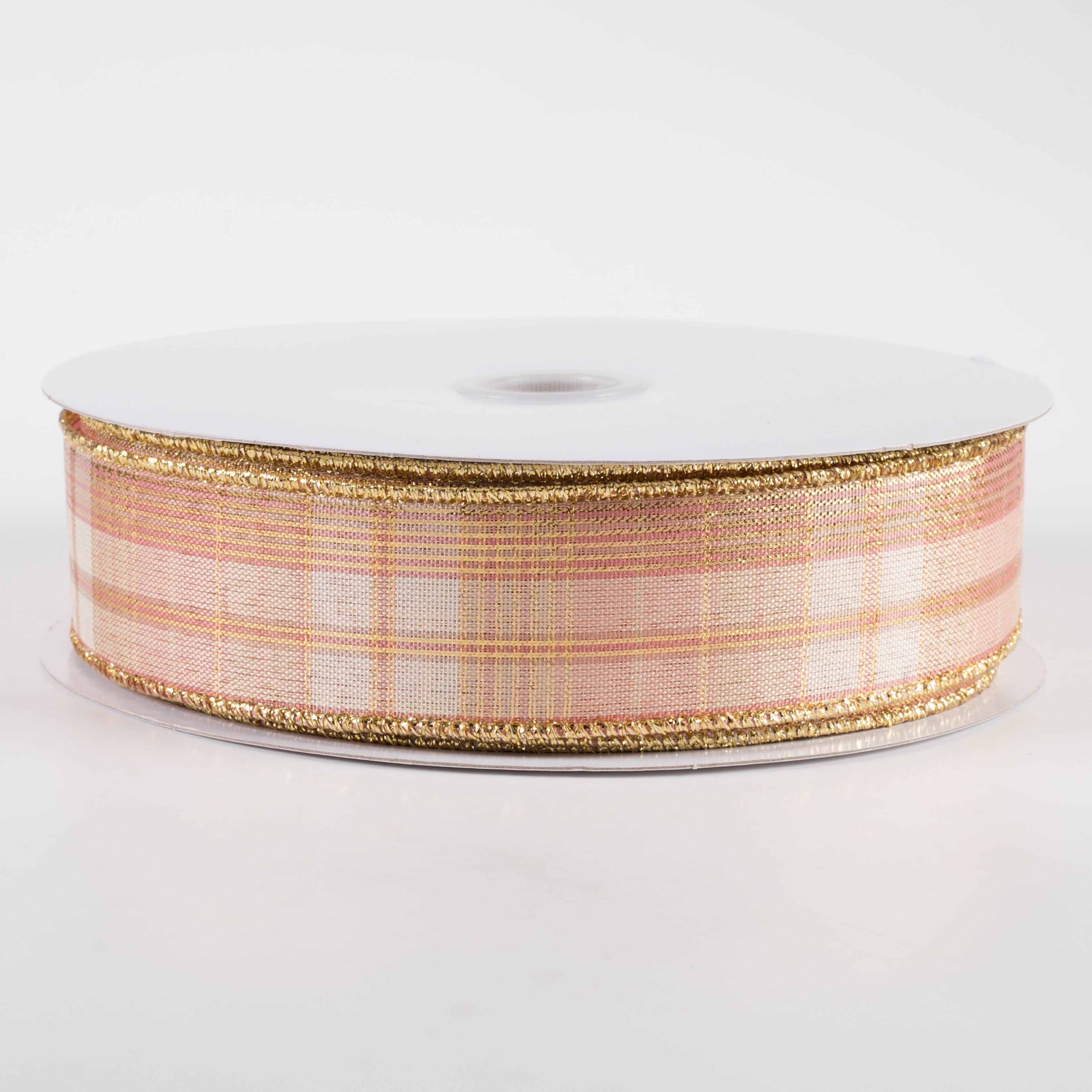 1.5 Inch Metallic Plaid Ribbon - Rose Gold & Ivory (50 Yards) for Gift Wrapping, DIY Crafts, Wedding Decorations and Party Favors