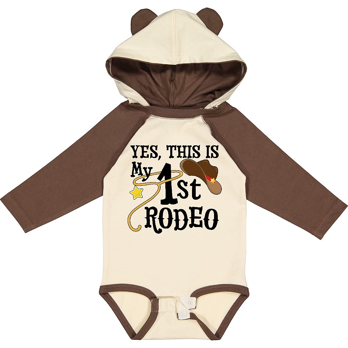Inktastic 'Yes, This Is My 1st Rodeo' Cowboy Hat & Red Long Sleeve Bodysuit - Western Outfit for Baby Boys & Girls | Perfect for Rodeo Events, Cowboy Themed Parties & Photo Shoots