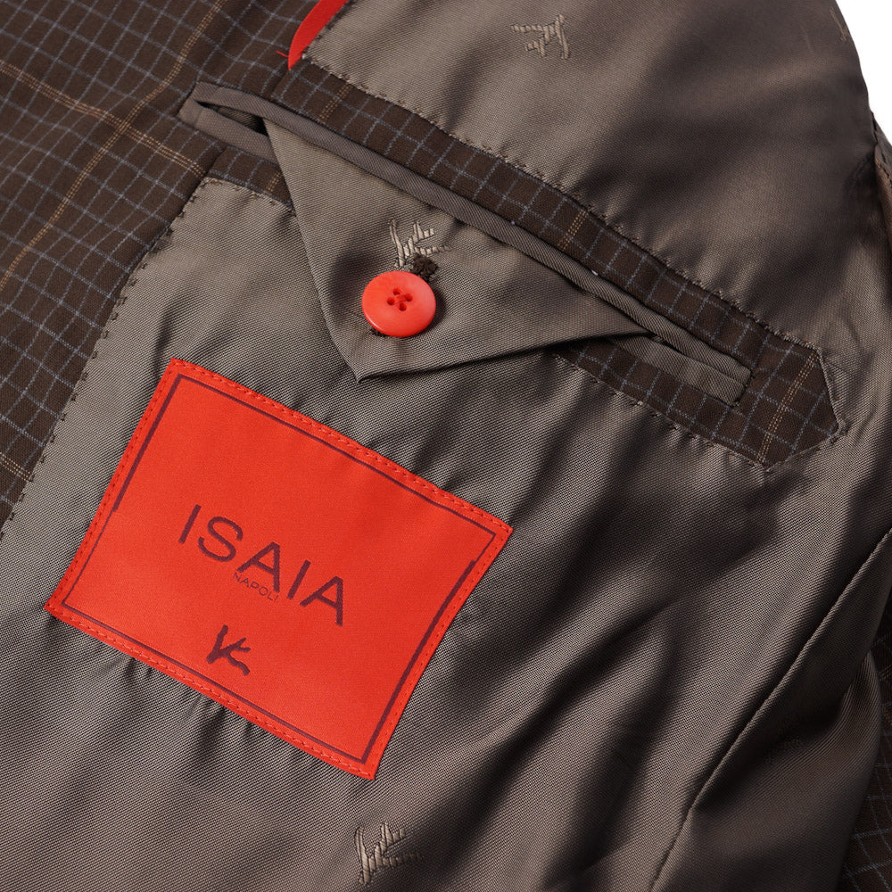 Premium Isaia Brown Check 'Super 130s Travel' Wool Suit for Men - Lightweight Business & Formal Wear for Office, Weddings & Travel