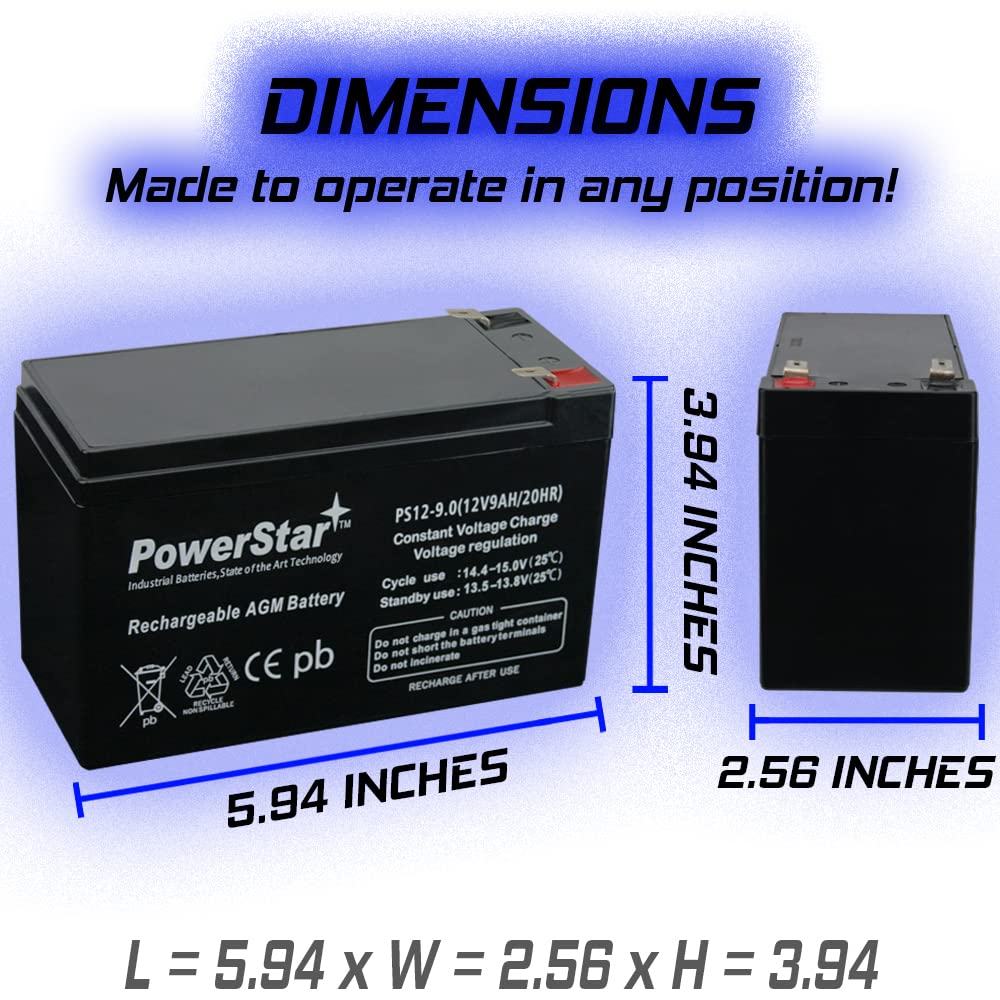 PowerStar - 2 Pack - 12V 9AH Replacement Battery for APC Back-UPS RS 800VA UPS System - Compatible with 7AH Models - Perfect for Home Office, Server Backup & Power Outage Protection