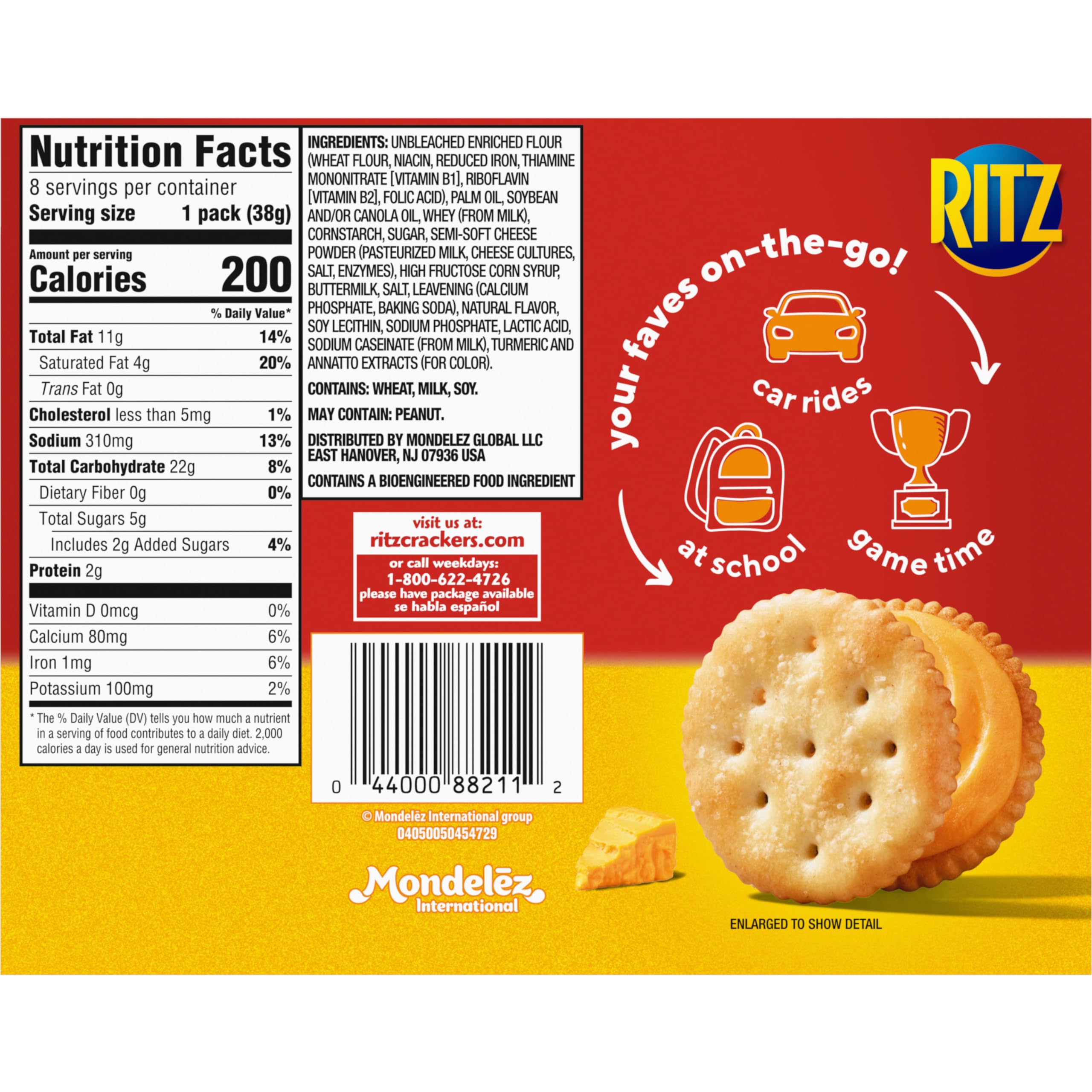 RITZ Cheese Sandwich Crackers - 48 Individually Wrapped Snack Packs (6 Boxes, 6 Crackers Each) - Perfect for School Lunches, Office Snacks & On-the-Go Treats