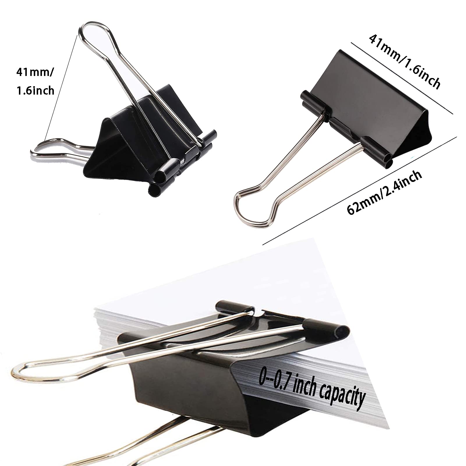 Large Binder Clips 1.6 Inch (60 Pack) - Heavy Duty Office & Home Organizing Supplies