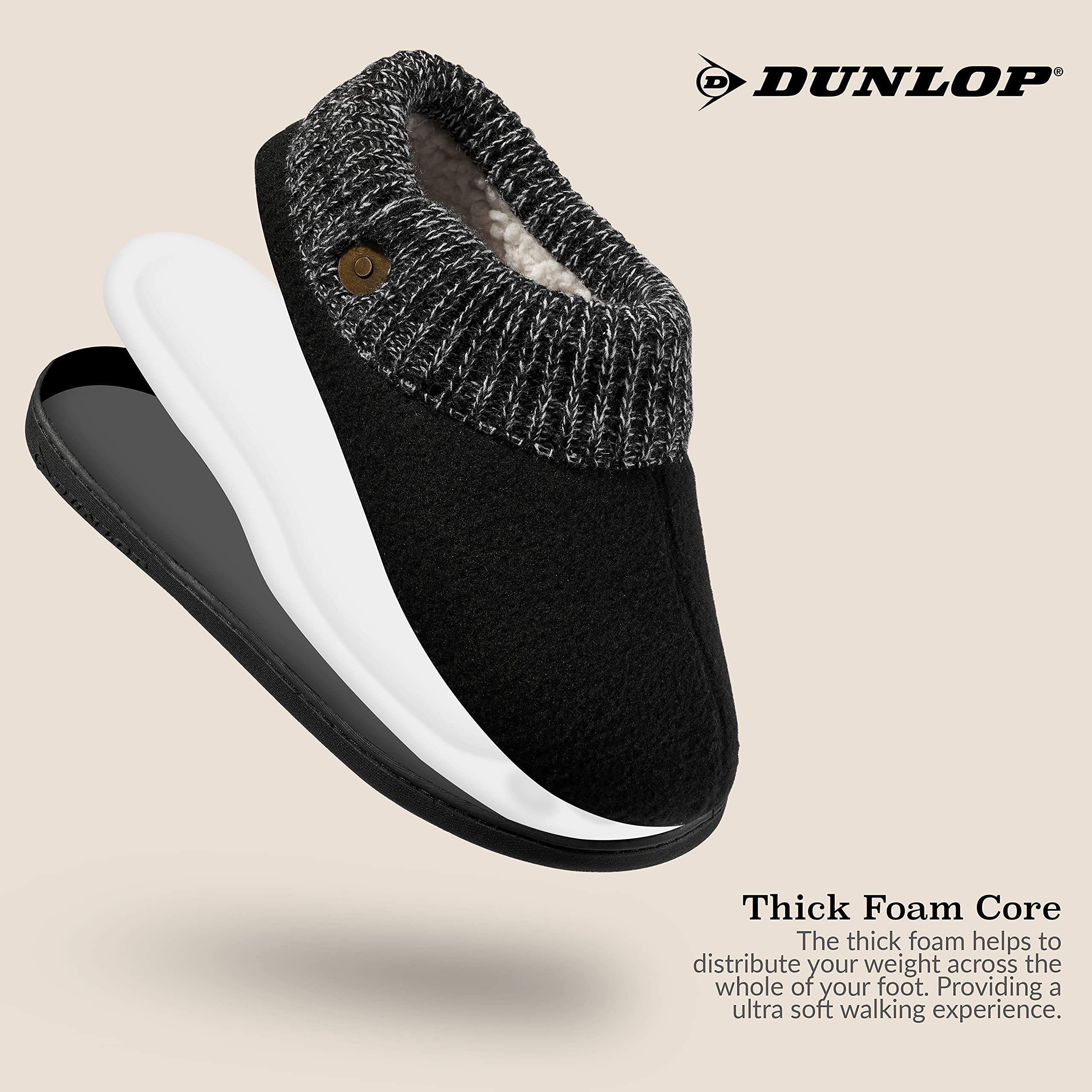 Dunlop Men's Warm Winter Slippers for Indoor Home Use - Soft Comfortable Non-Slip House Shoes for Relaxing by the Fireplace