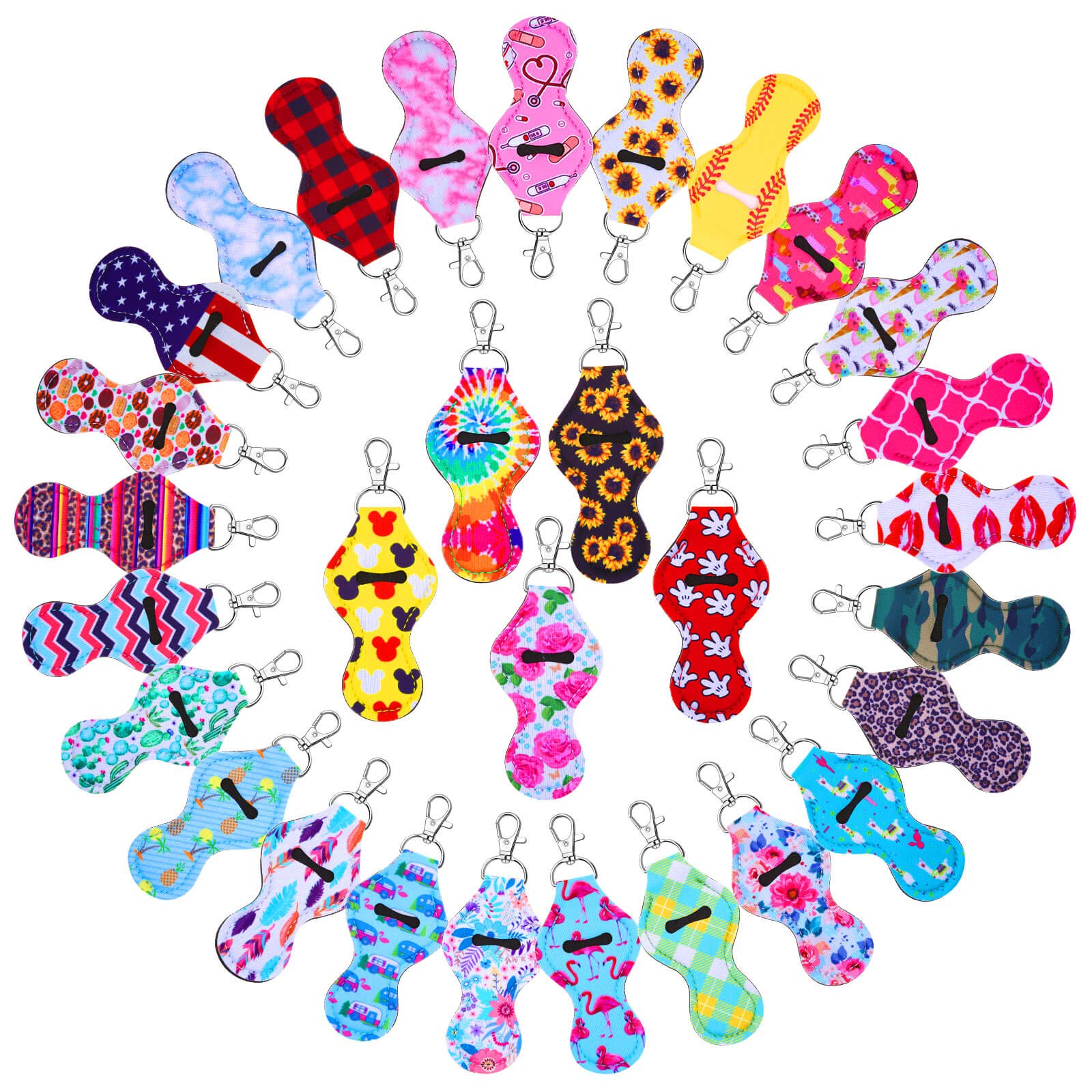Caffox 30Pcs Chapstick Holder Keychain with Clip - Bulk Lip Balm, Lipstick & Lipgloss Holder for Lanyards & Keychains - Perfect for Gym, Travel, and Everyday Use