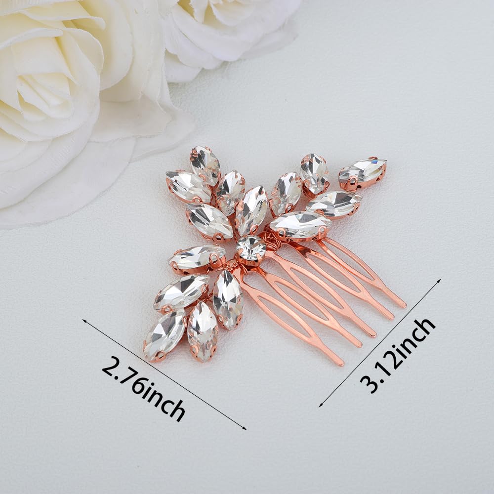 JWICOS Rose Gold Bridal Hair Comb with Shining Crystal Rhinestones - Elegant Wedding Hair Accessory for Brides & Bridesmaids - Perfect for Weddings, Proms & Special Occasions