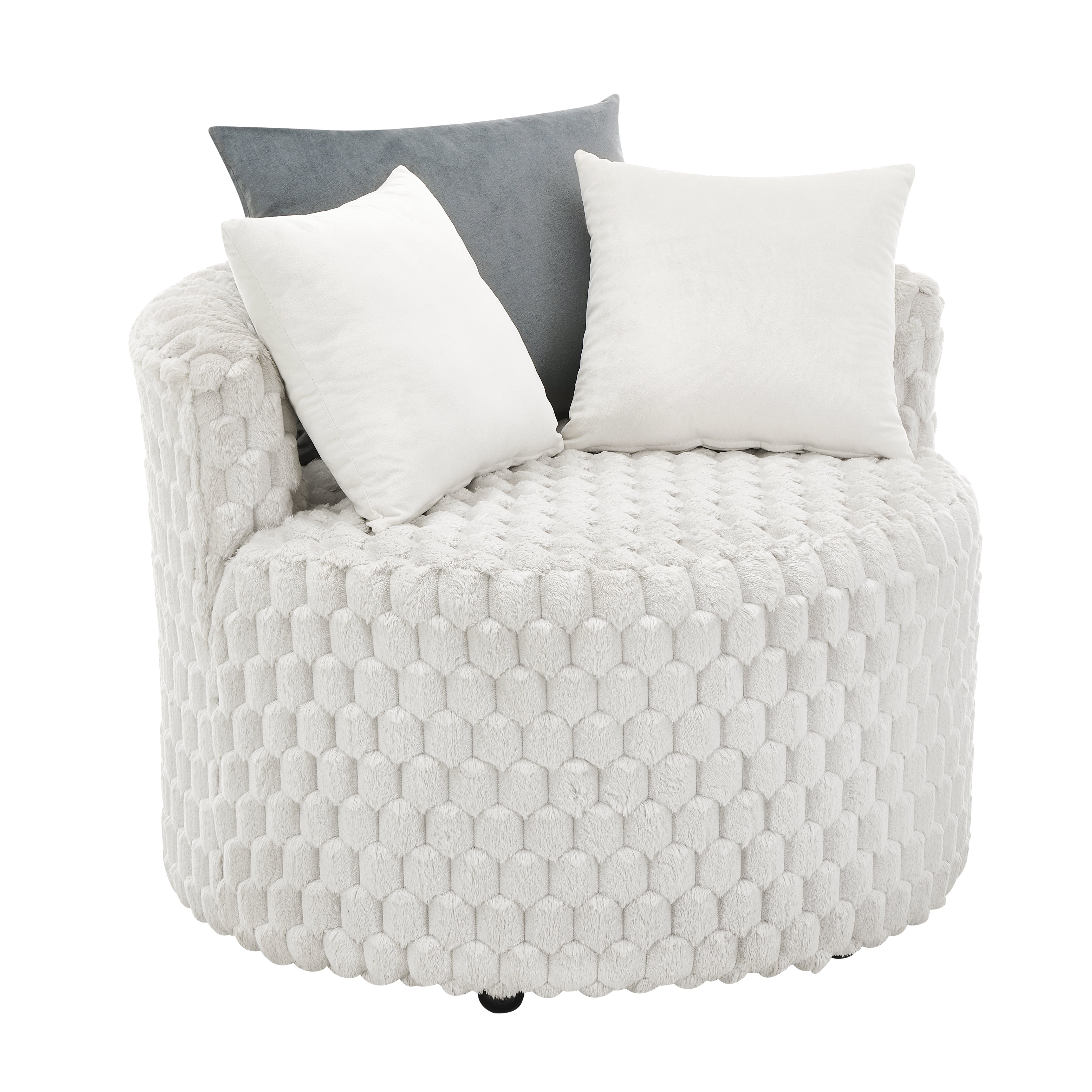 Roundhill Furniture Malna Plush 3D Upholstered Barrel Accent Chair with Wheels in Off White - Modern Rolling Lounge Chair for Living Room, Bedroom or Office
